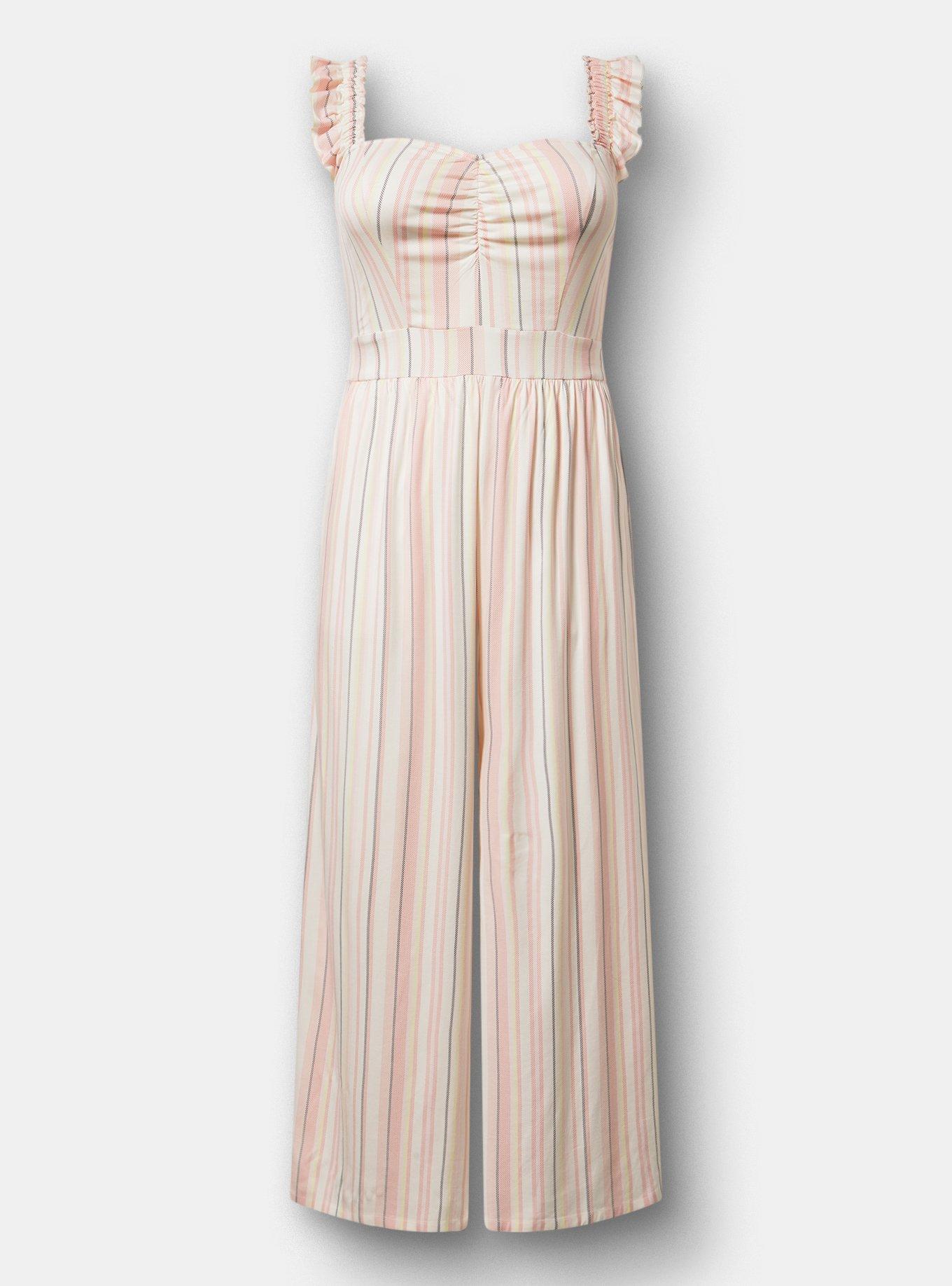 Ruffle Strap Jumpsuit, CASEY STRIPE IVORY, hi-res