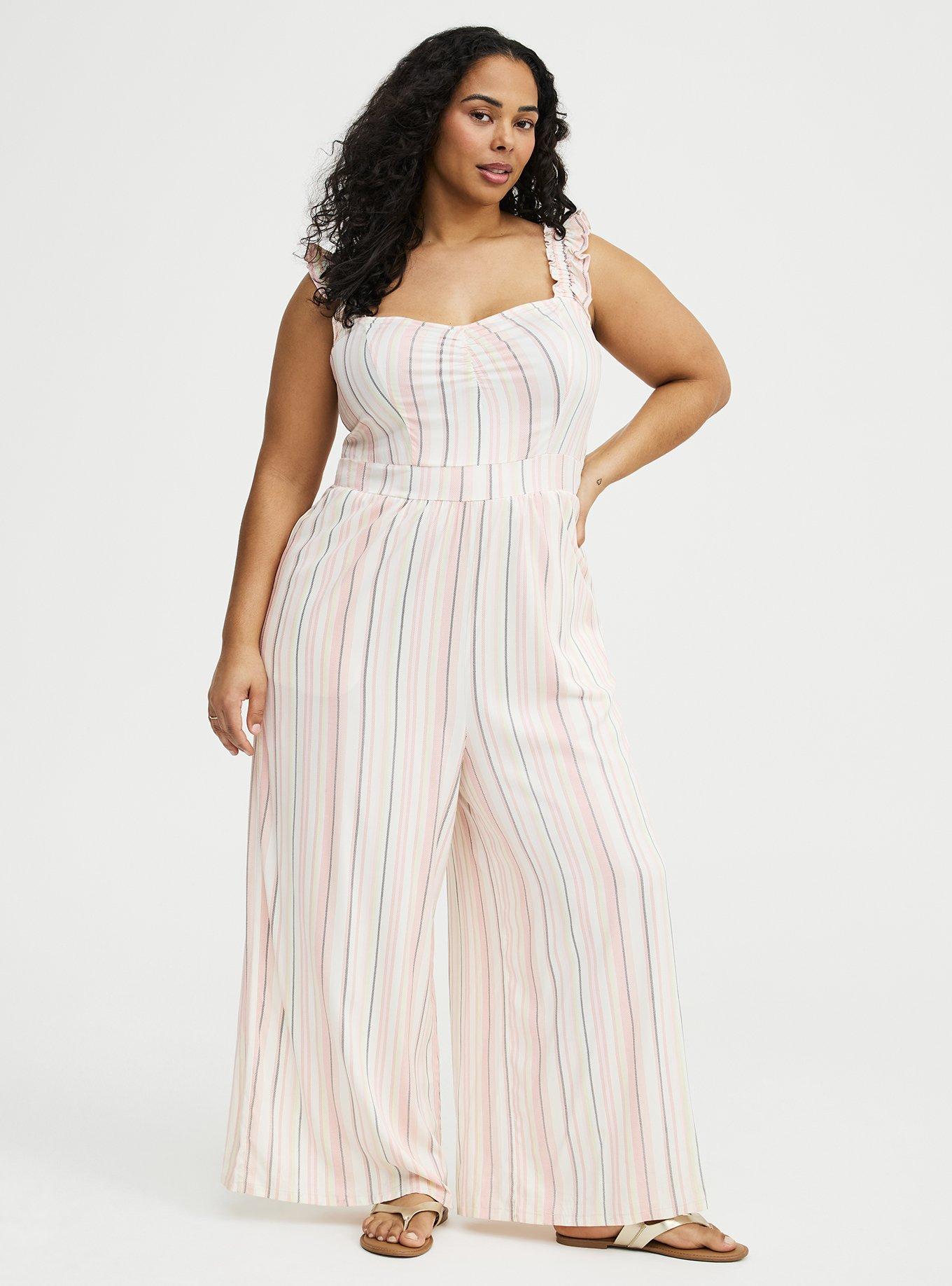 Ruffle Strap Jumpsuit, CASEY STRIPE IVORY, hi-res
