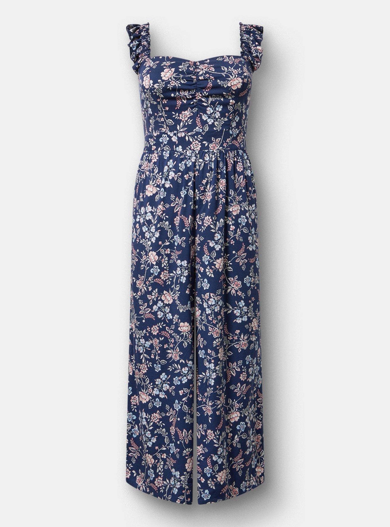 Ruffle Strap Jumpsuit, TENDER JACOBEAN NAVY, hi-res