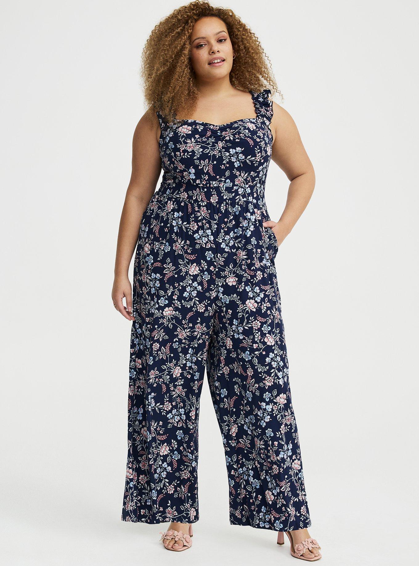 Ruffle Strap Jumpsuit, TENDER JACOBEAN NAVY, hi-res