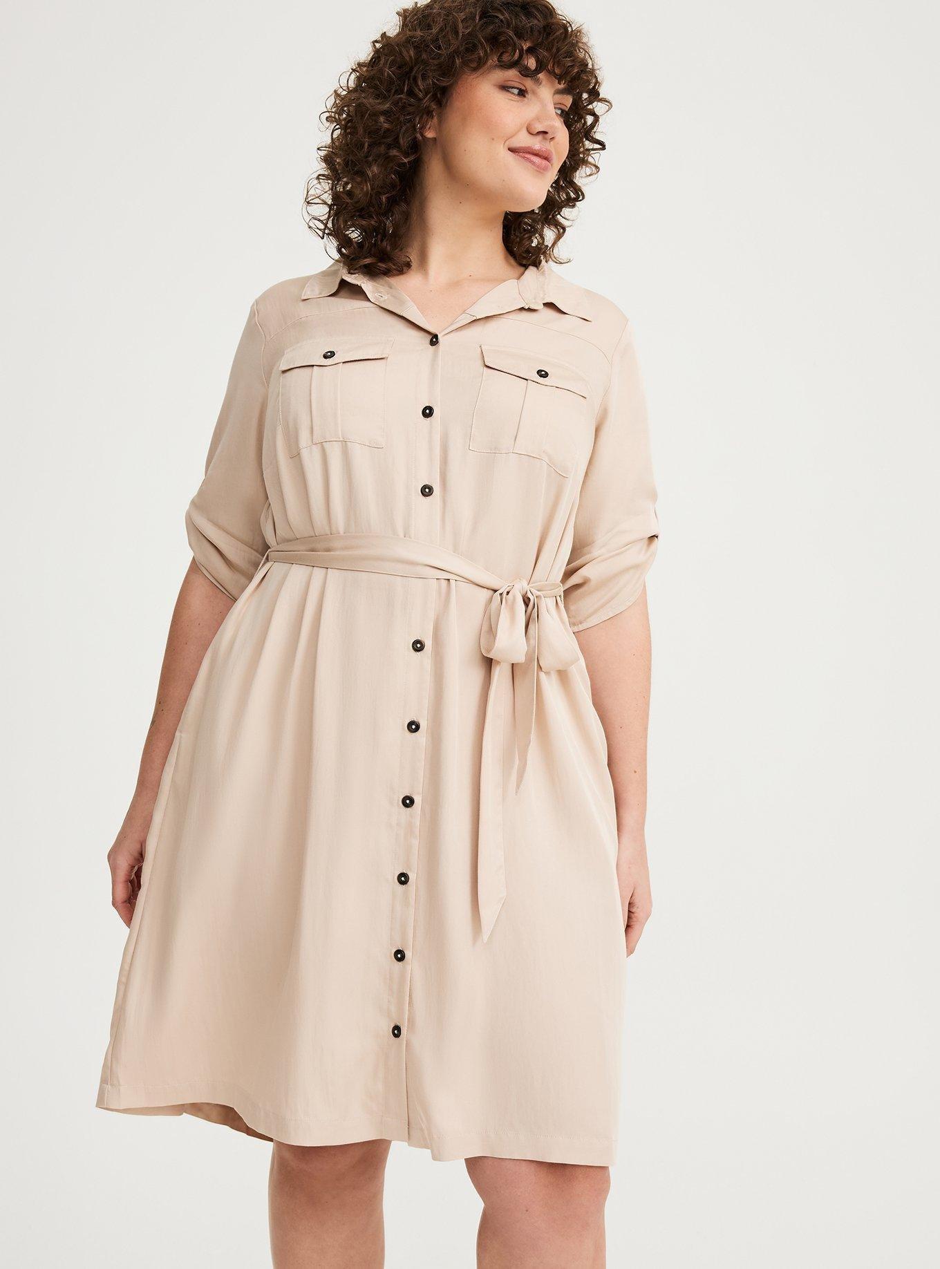 mini shirt dress plus size Plus Size Business Casual Blue Shirt Collar Short Sleeve Pocket Casual  Tencel Denim Mini Dresses