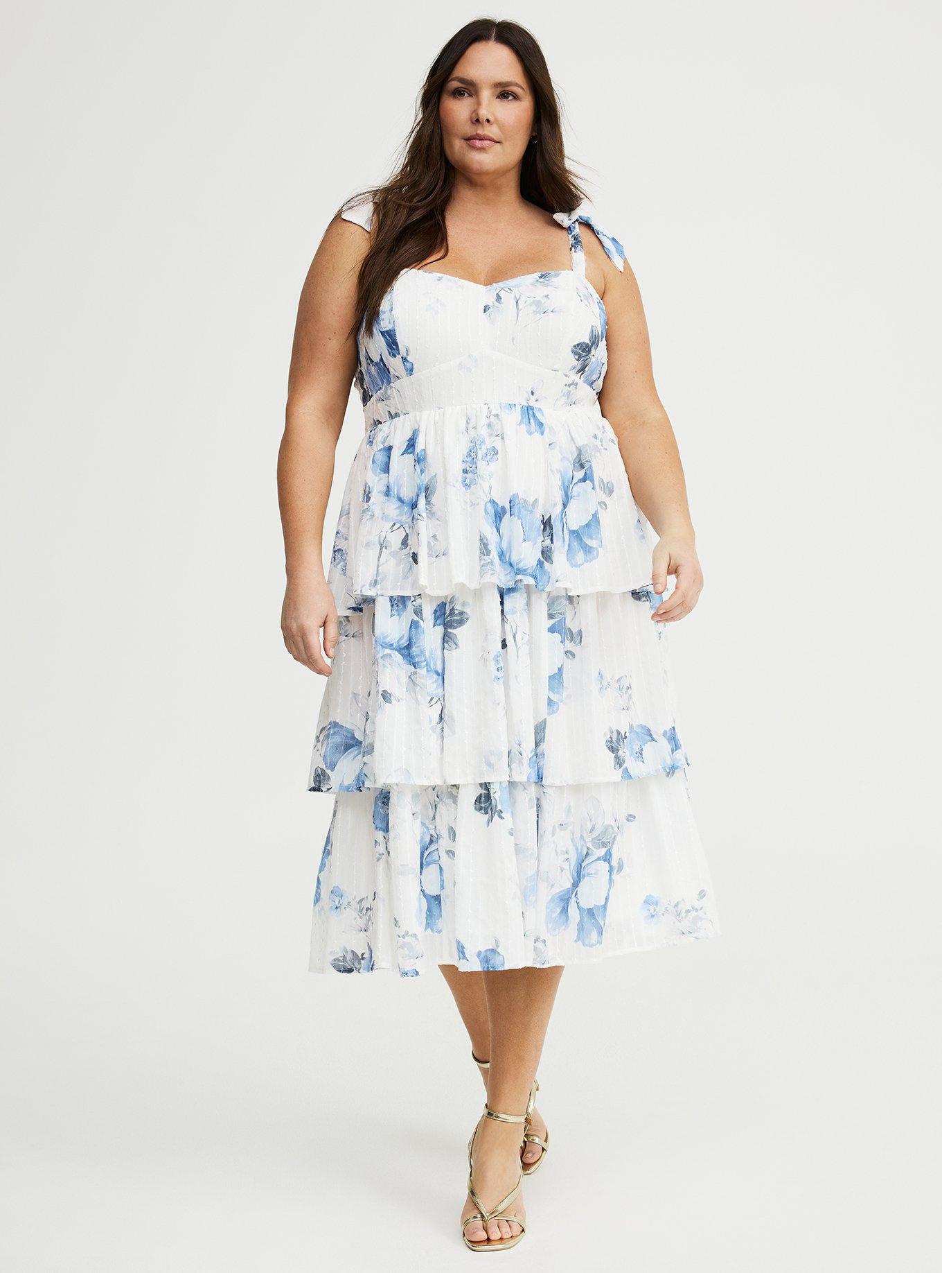 Sweetheart Tiered Midi Dress, MOZART FLORAL BLUE, hi-res