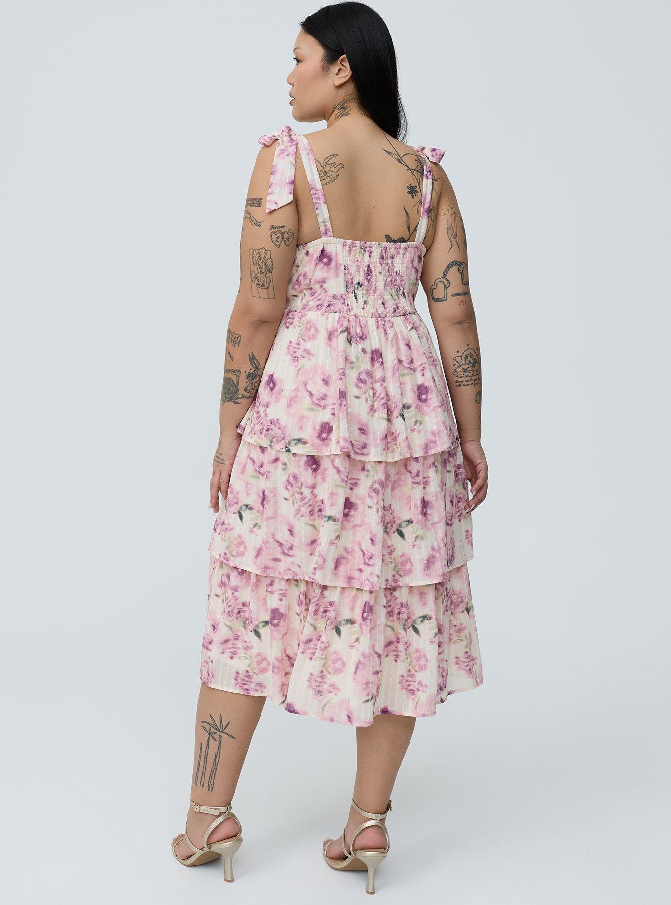 Sweetheart Tiered Midi Dress, FLASHED ROSES FLORAL CREAM, alternate