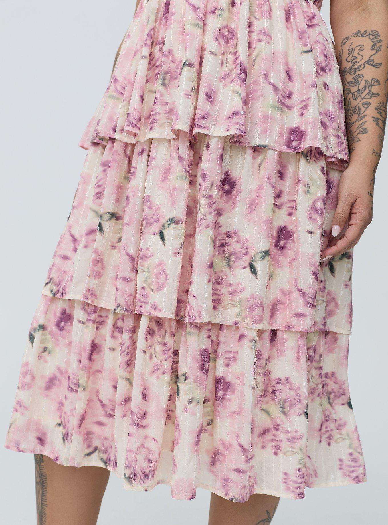 Sweetheart Tiered Midi Dress, FLASHED ROSES FLORAL CREAM, alternate