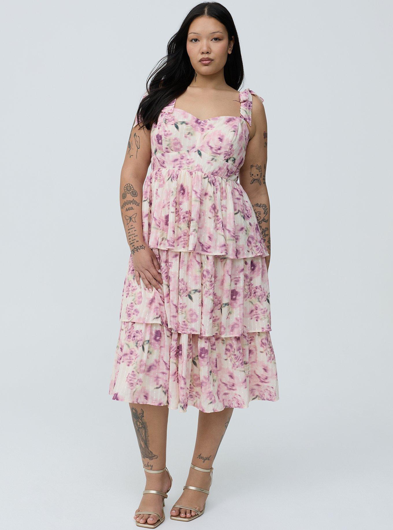 Sweetheart Tiered Midi Dress, FLASHED ROSES FLORAL CREAM, hi-res