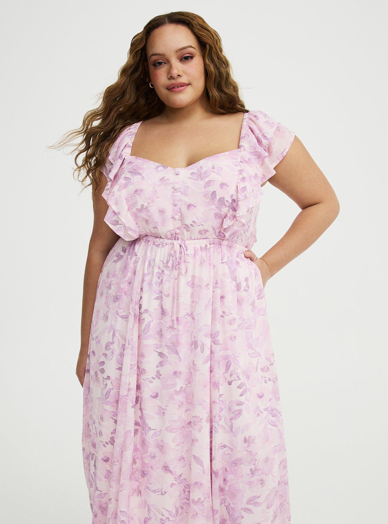 Ruffle Chiffon Maxi Dress, PRESSED FLORAL PINK, alternate