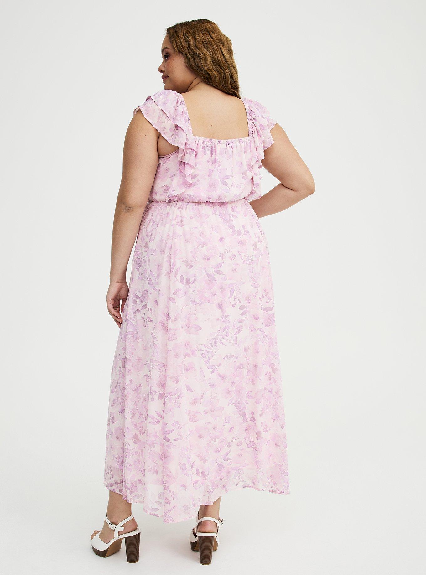 Ruffle Chiffon Maxi Dress, PRESSED FLORAL PINK, alternate