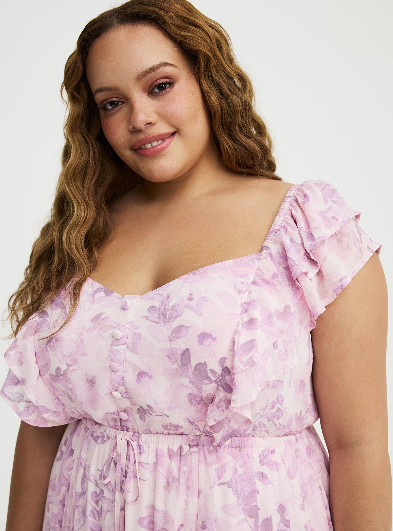 Ruffle Chiffon Maxi Dress, PRESSED FLORAL PINK, alternate