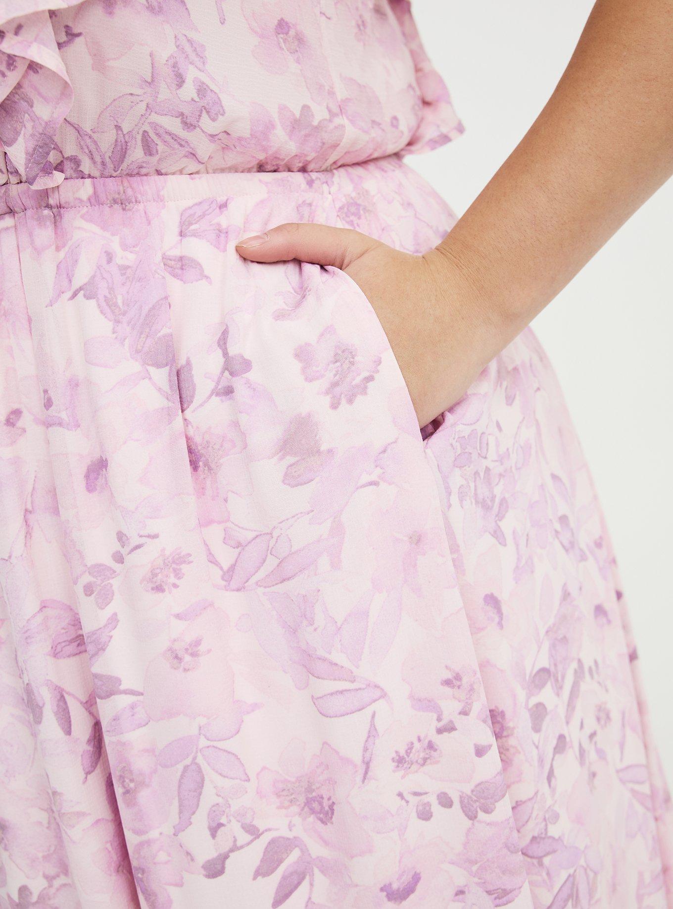 Ruffle Chiffon Maxi Dress, PRESSED FLORAL PINK, alternate