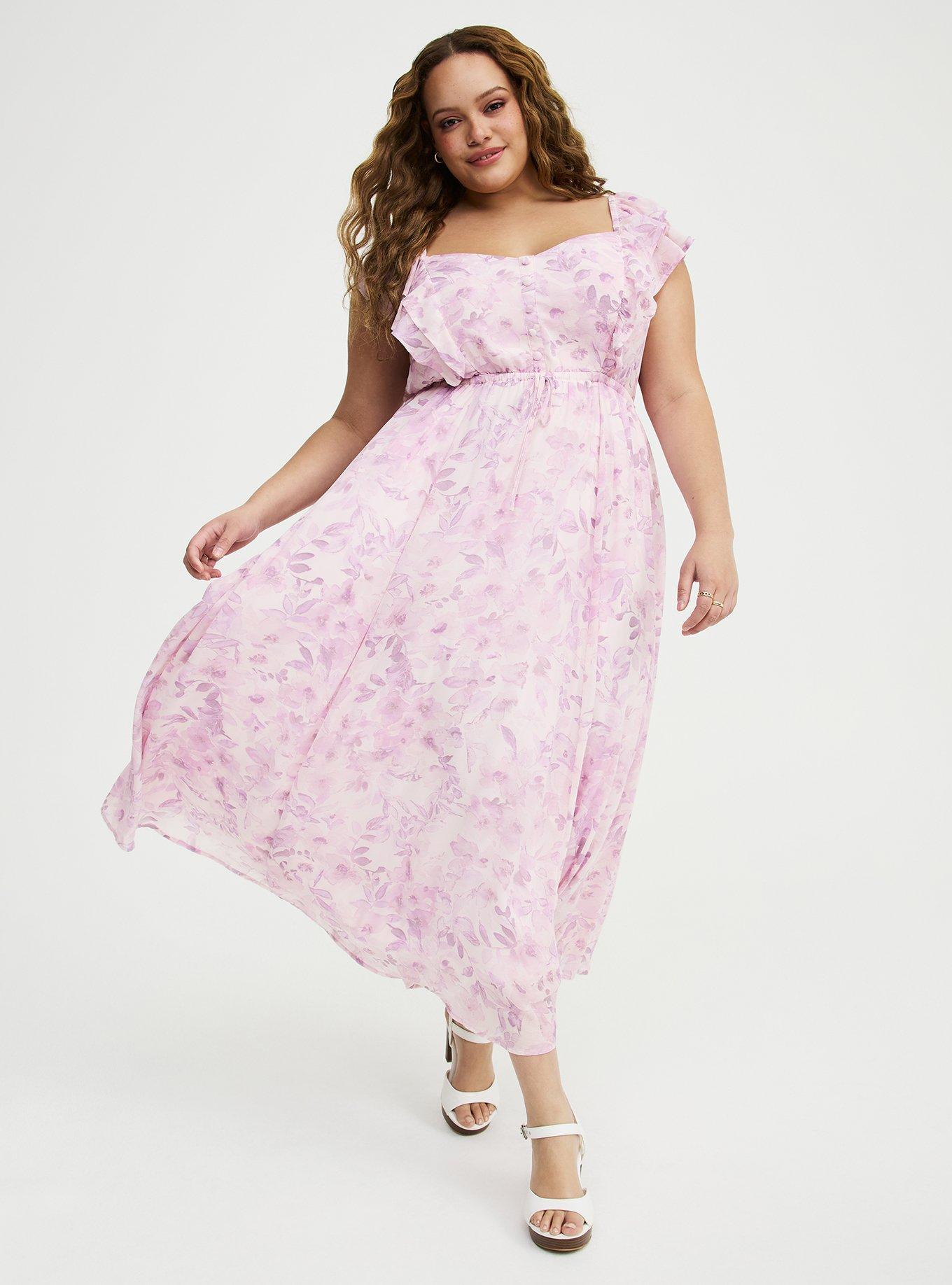Ruffle Chiffon Maxi Dress, PRESSED FLORAL PINK, alternate