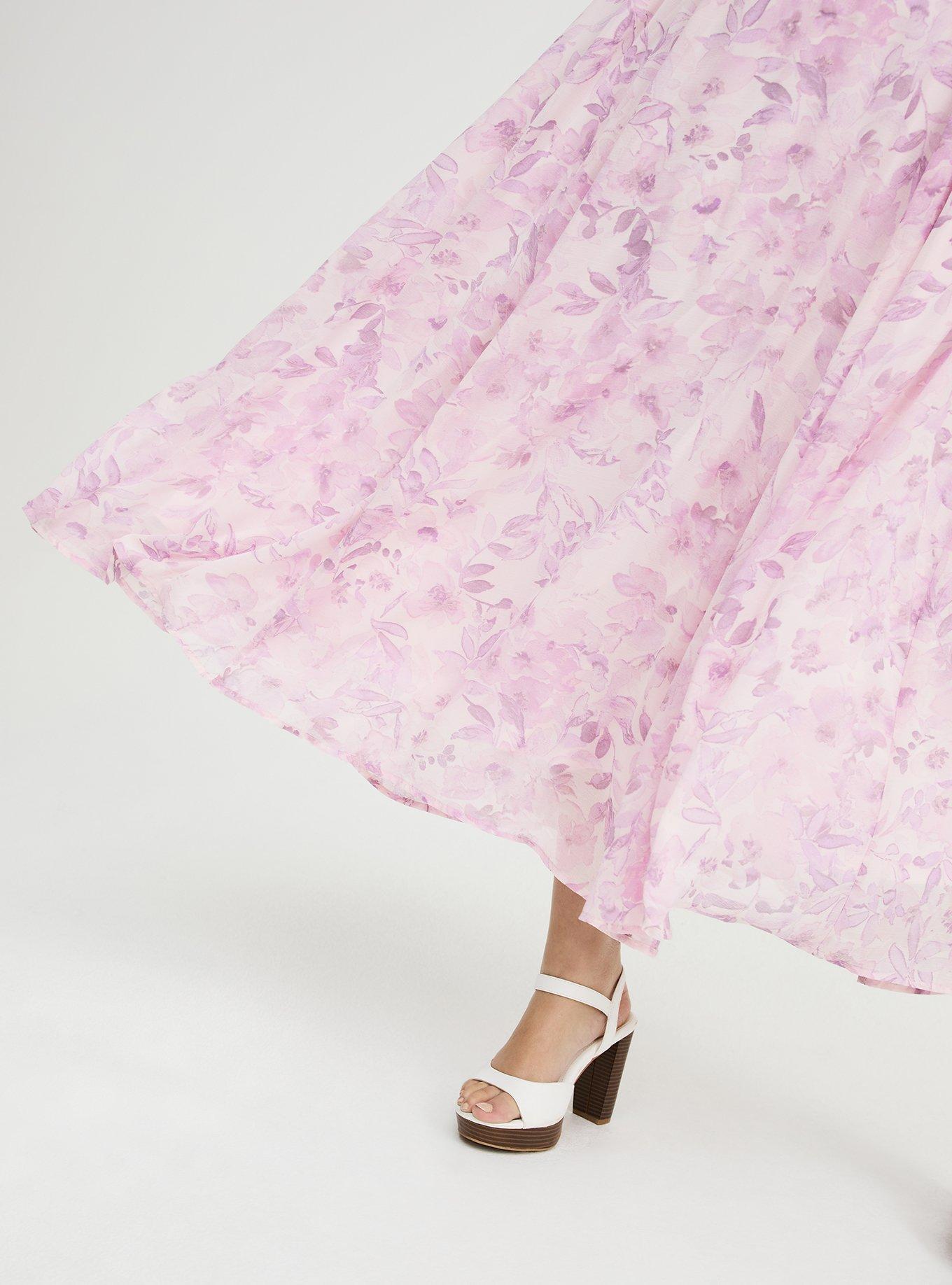 Ruffle Chiffon Maxi Dress, PRESSED FLORAL PINK, alternate