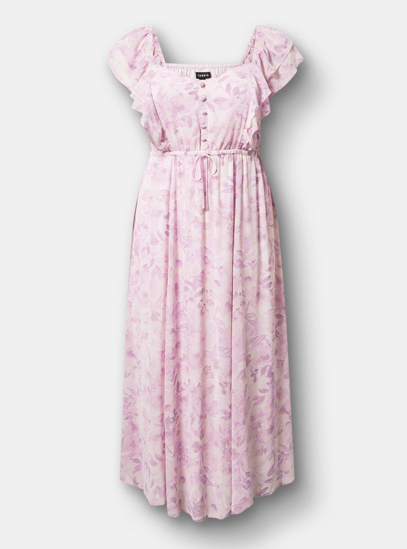 Ruffle Chiffon Maxi Dress, PRESSED FLORAL PINK, hi-res
