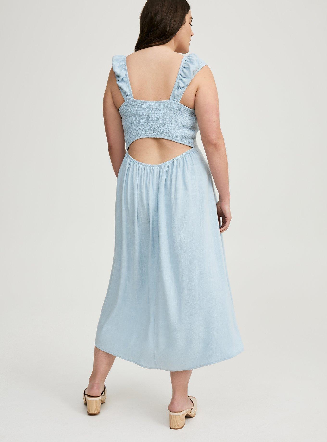 light blue midi dress plus size Women's Plus Size Light Blue Midi Dress, Deep V-Neck A-Line Bishop Sleeve  Dress, Flowy Vacation Or Brunch Outfit Elegant