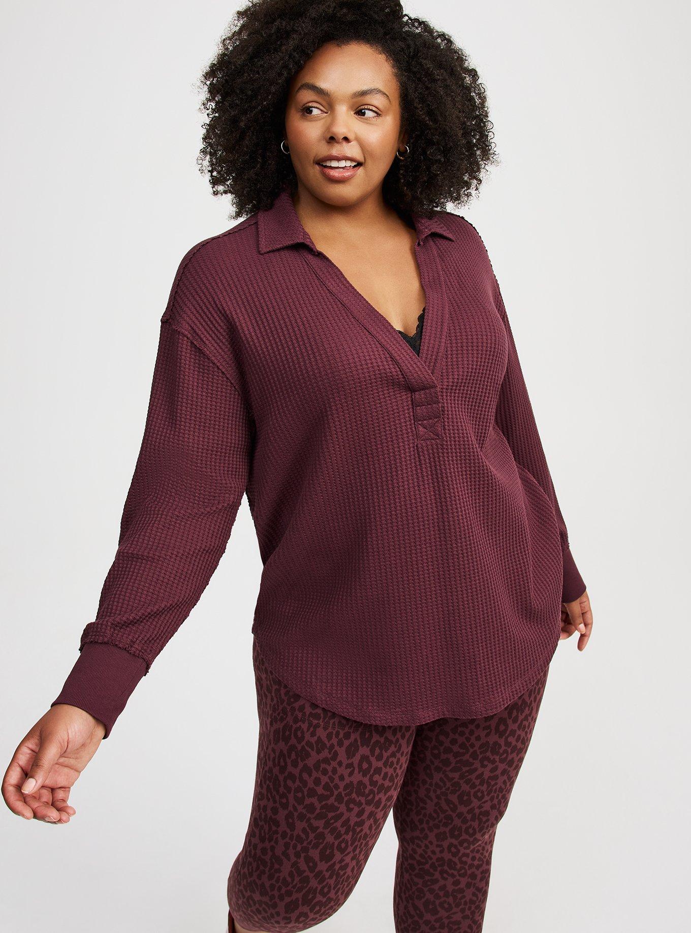 Waffle Collared Drop Shoulder Top