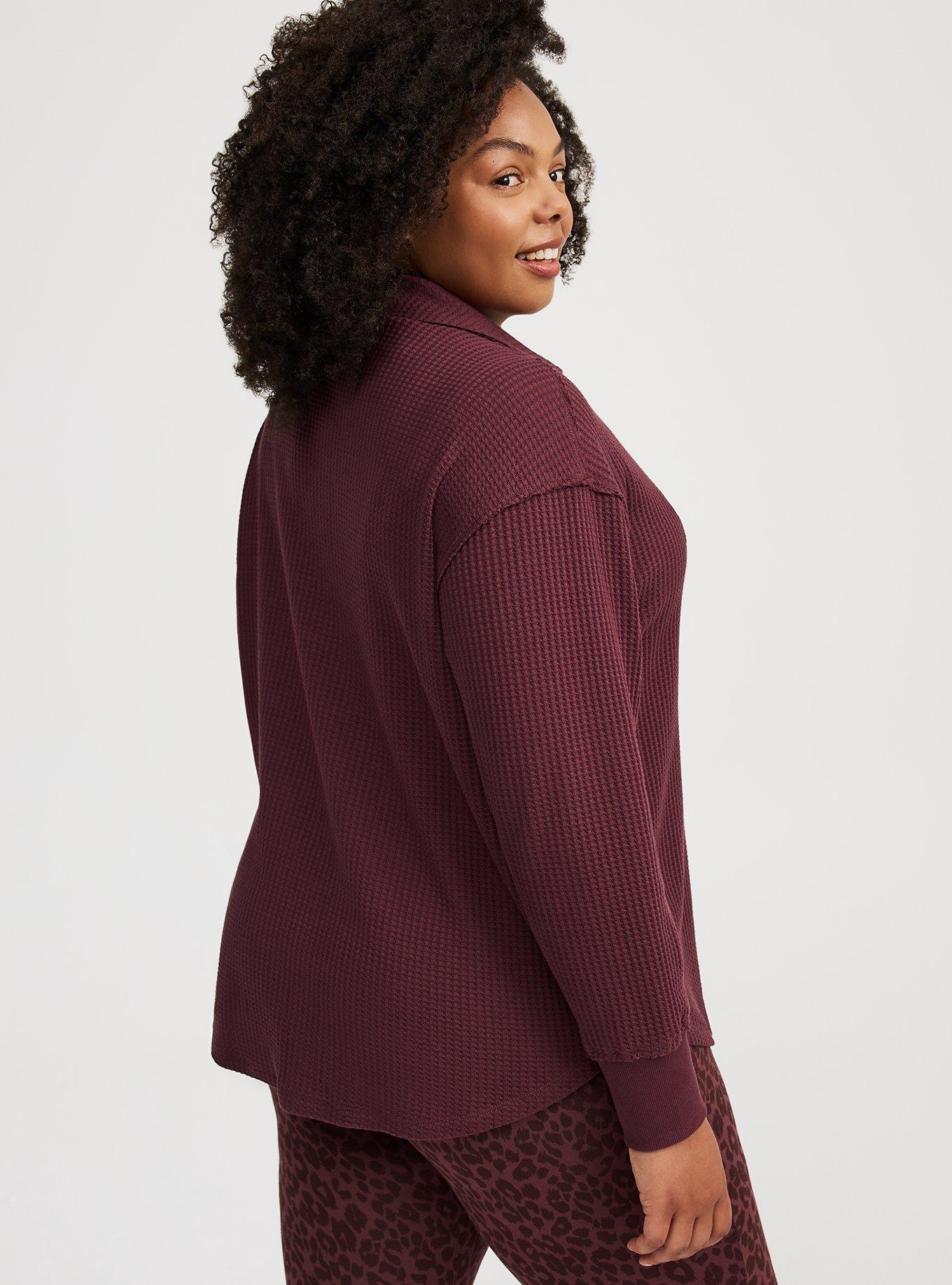 Waffle Collared Drop Shoulder Top