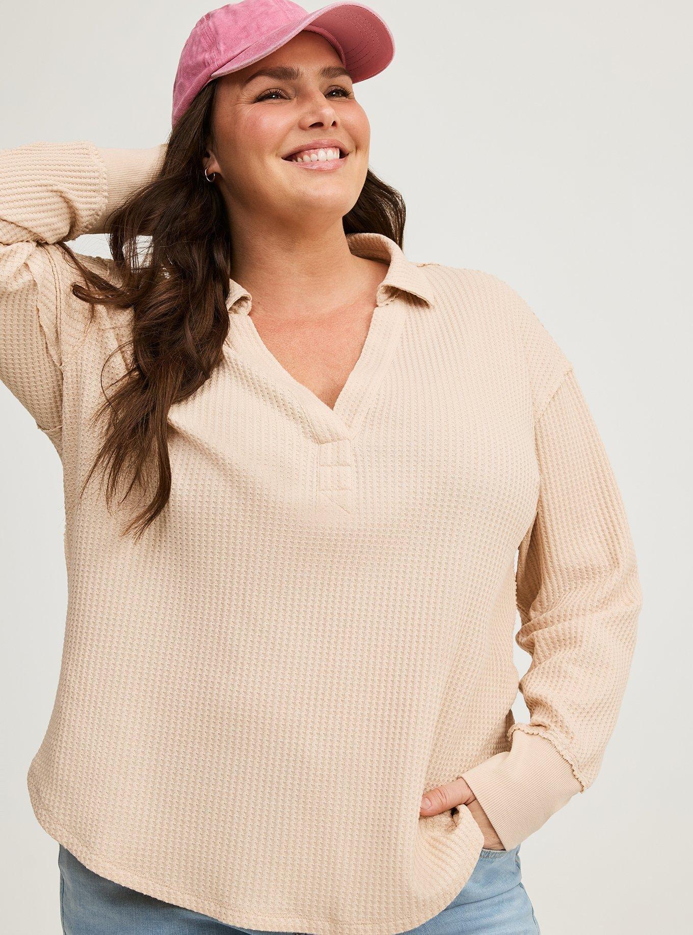 Plus Size - Waffle Collared Drop Shoulder Top - Torrid