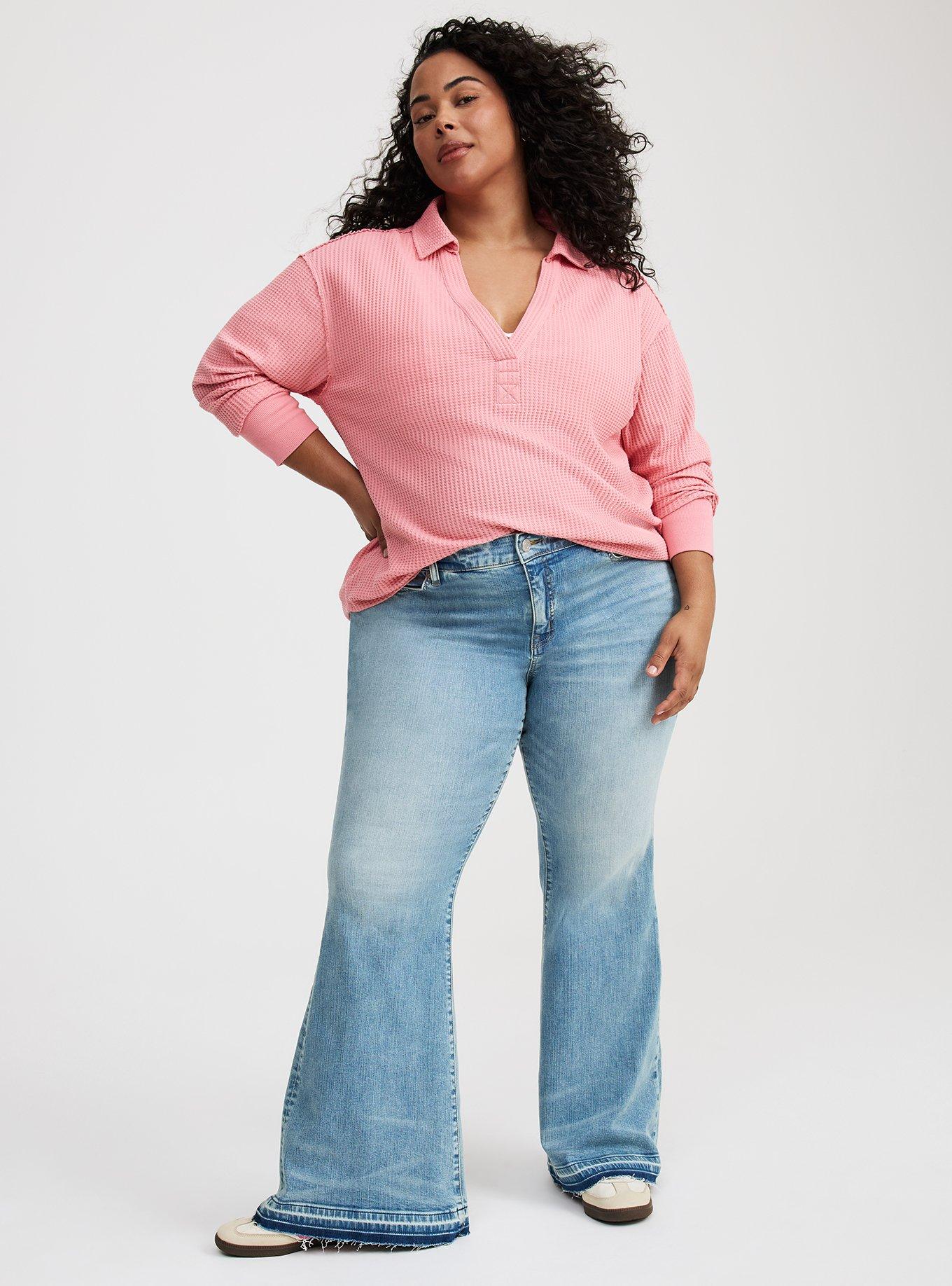 Waffle Collared Drop Shoulder Top