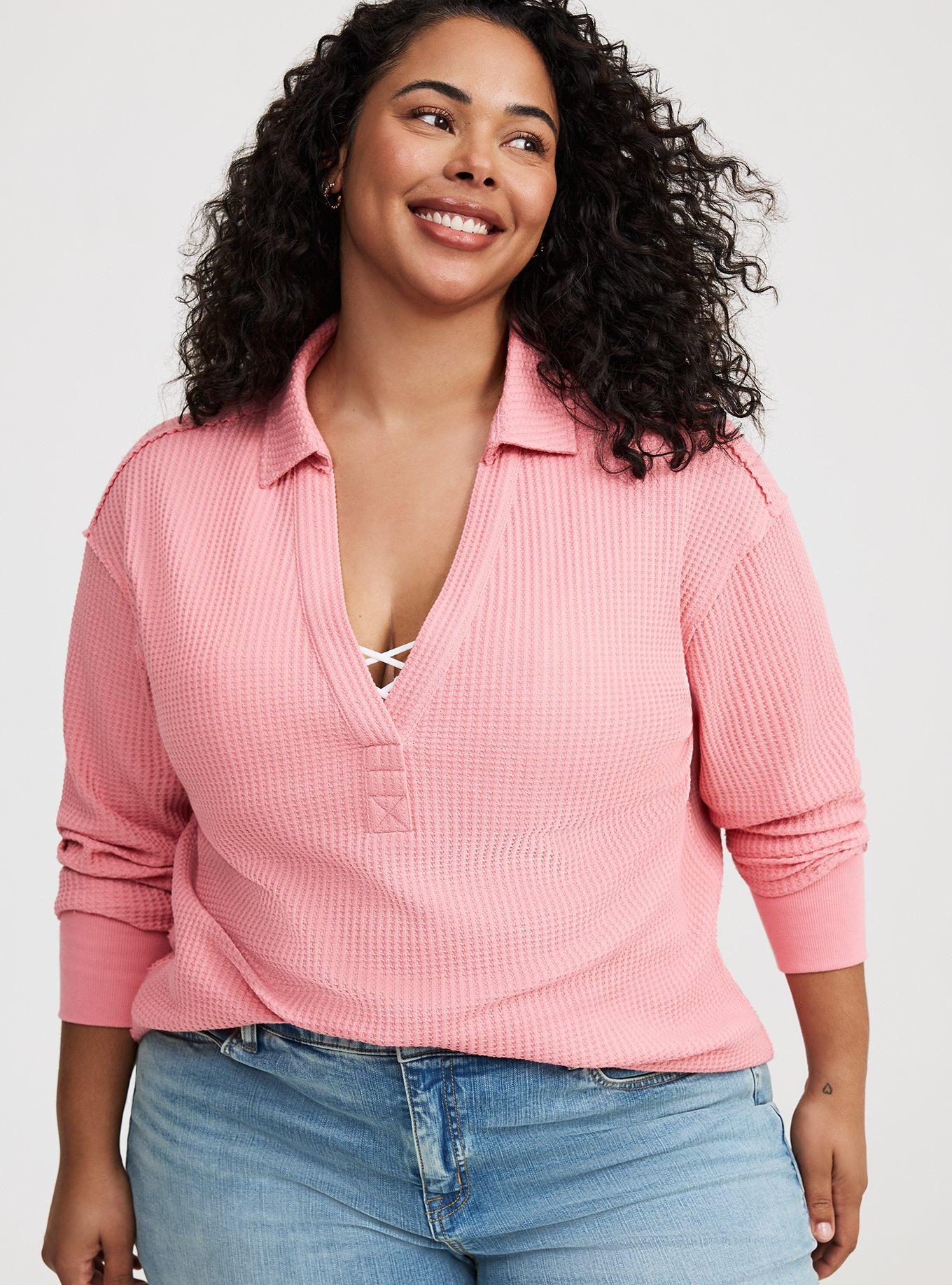 Waffle Collared Drop Shoulder Top