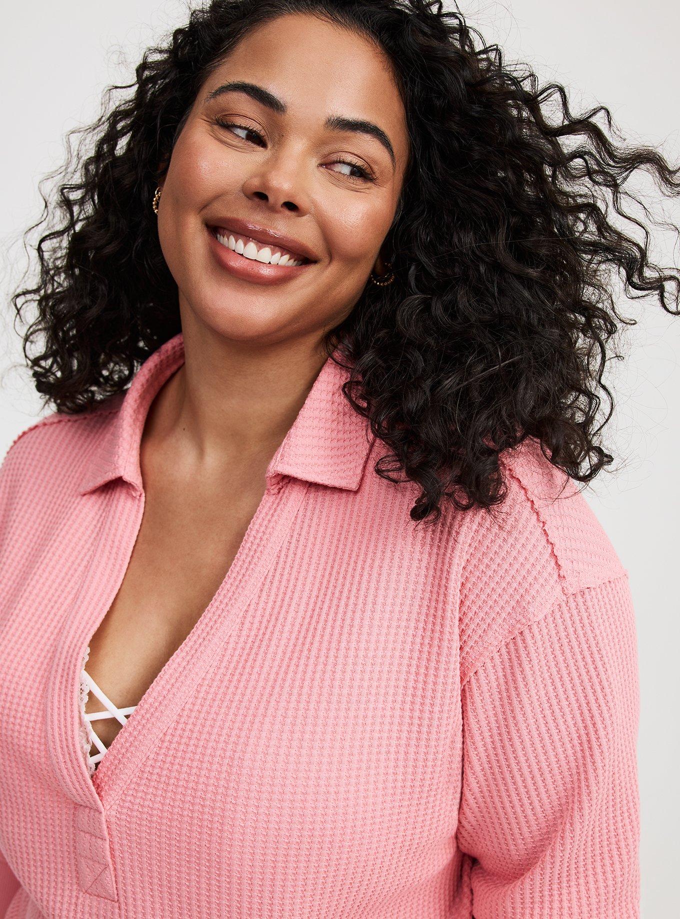 Waffle Collared Drop Shoulder Top