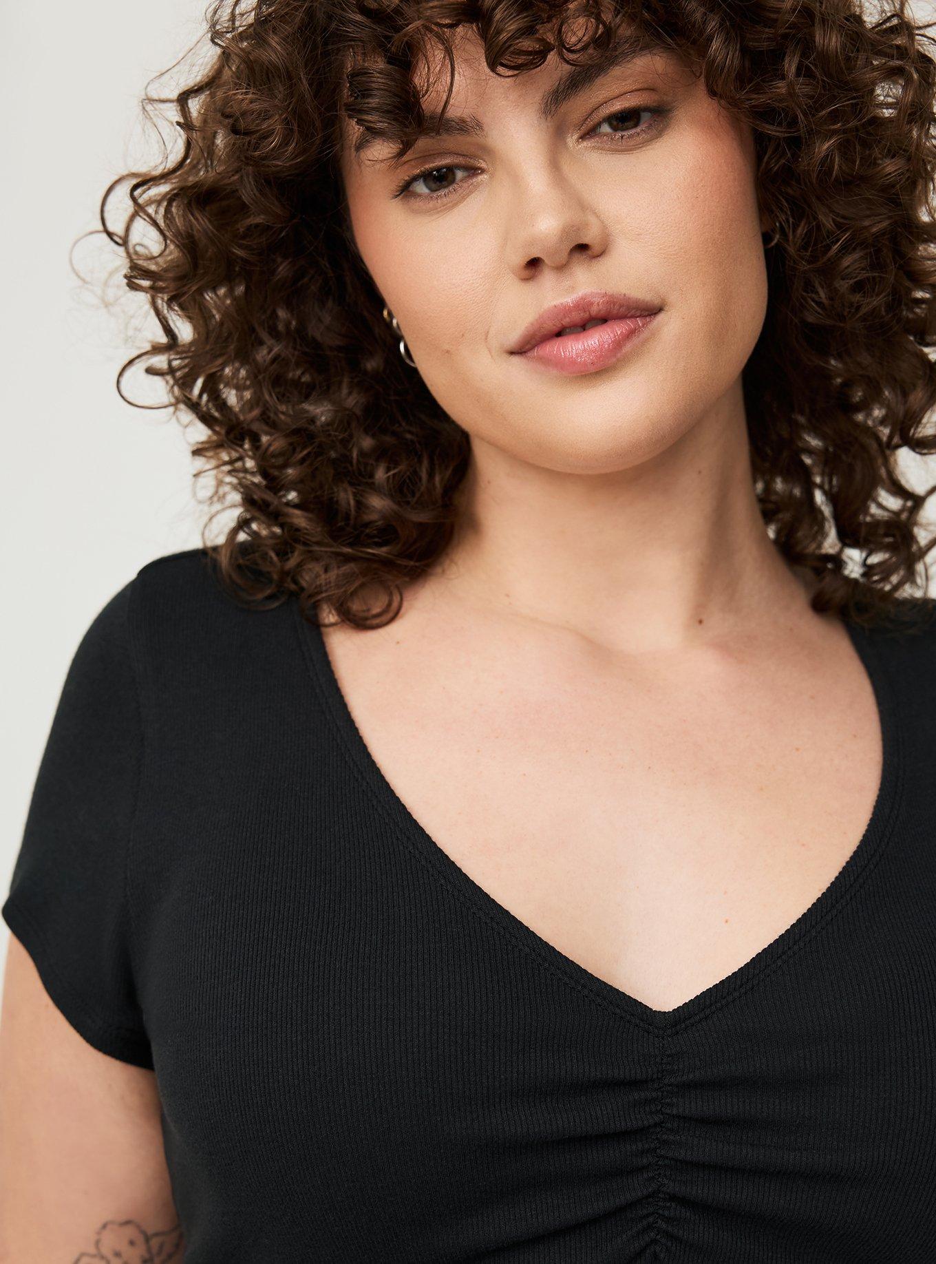 Rib Cinched V-Neck Tee