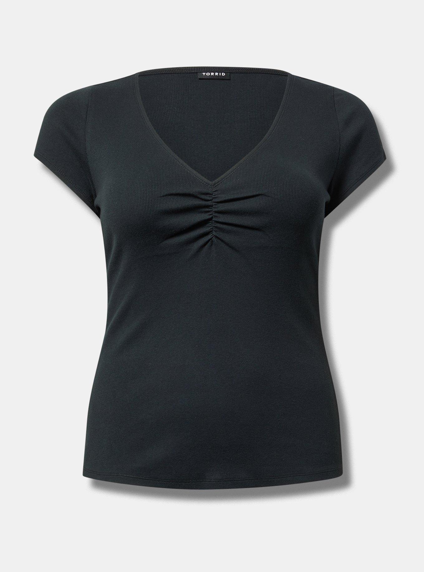 Rib Cinched V-Neck Tee