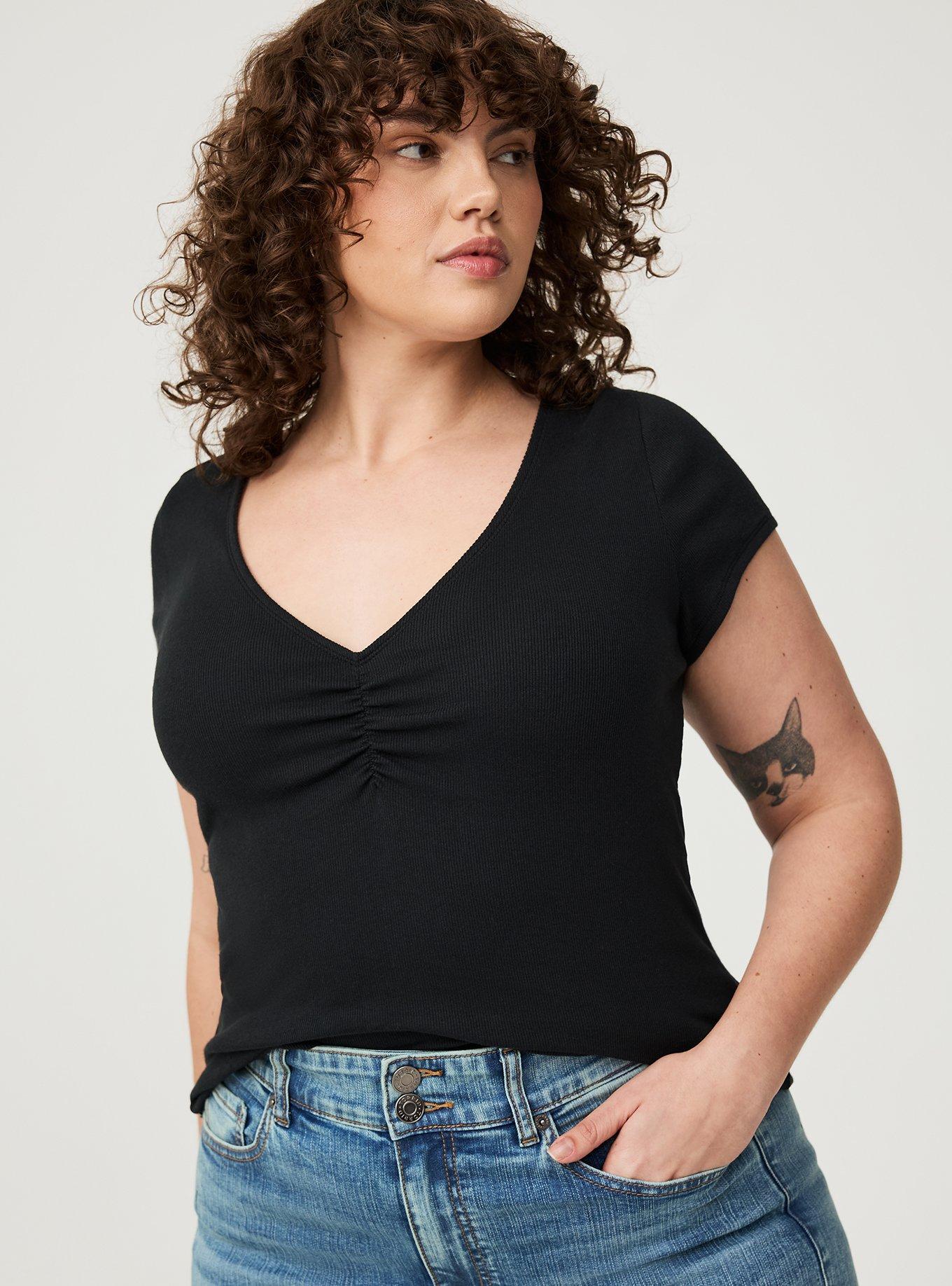 Rib Cinched V-Neck Tee