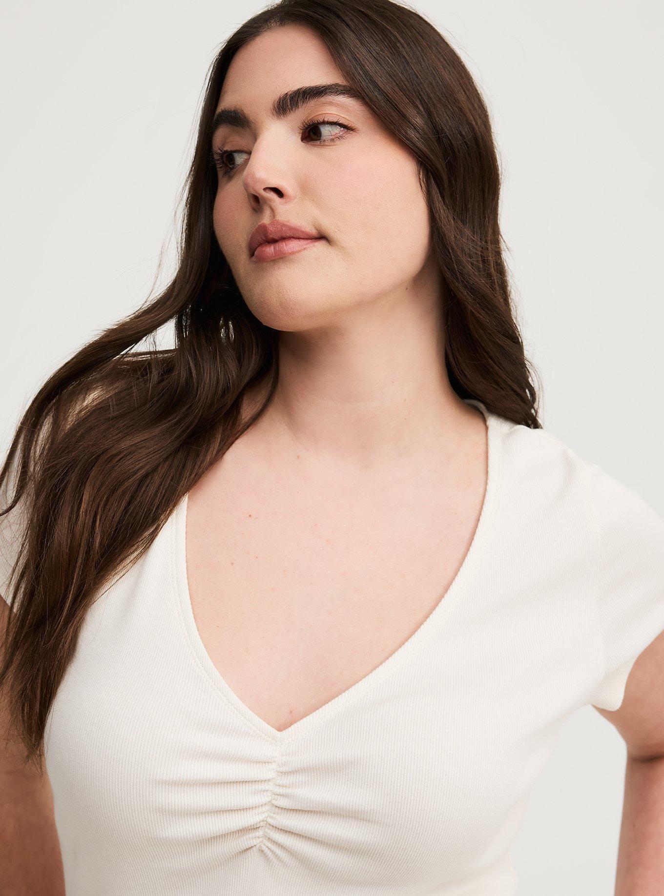 Rib Cinched V-Neck Tee