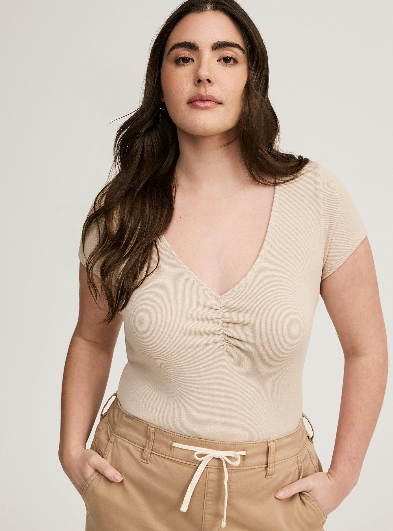 Rib Cinched V-Neck Tee