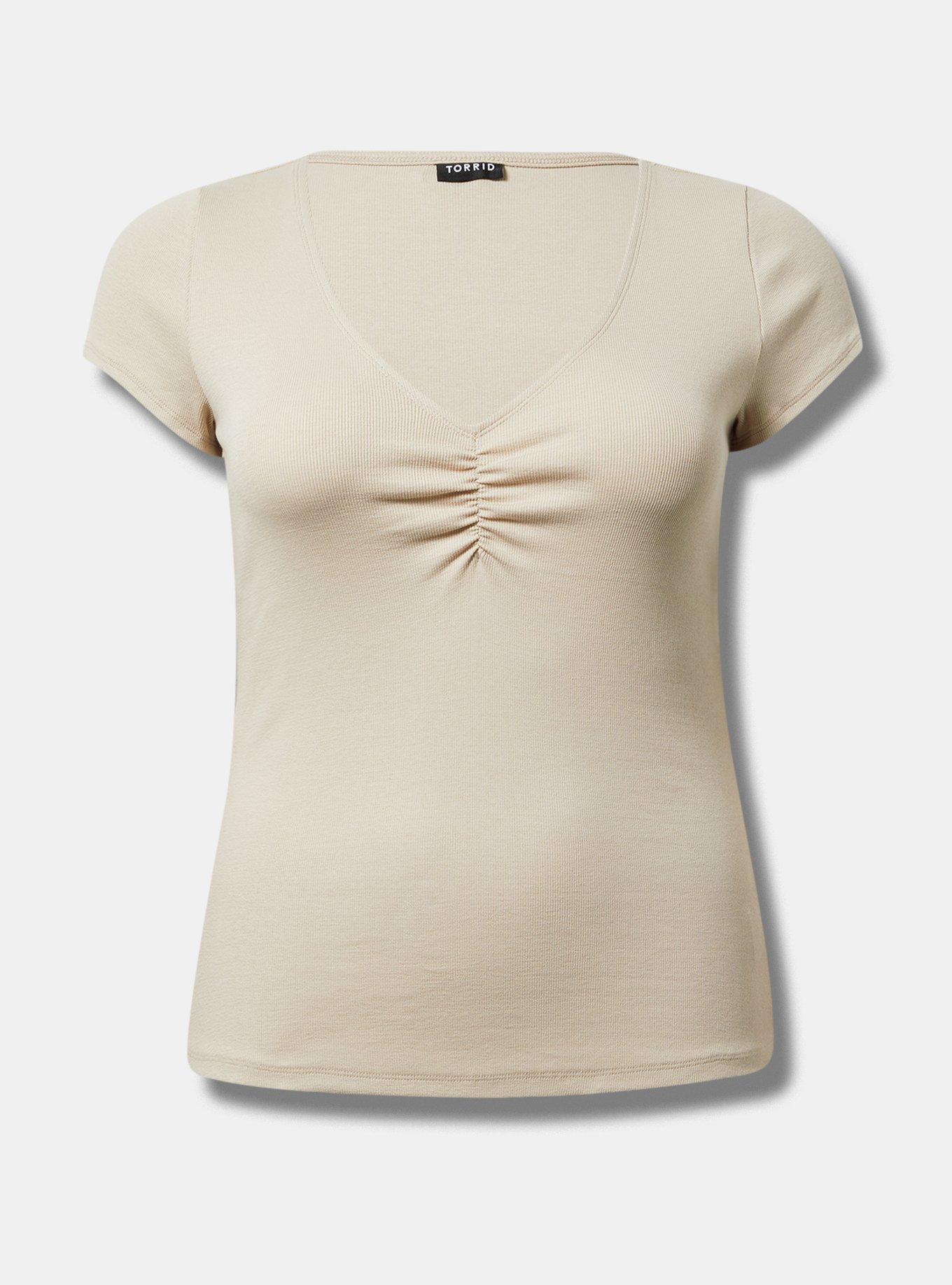 Rib Cinched V-Neck Tee