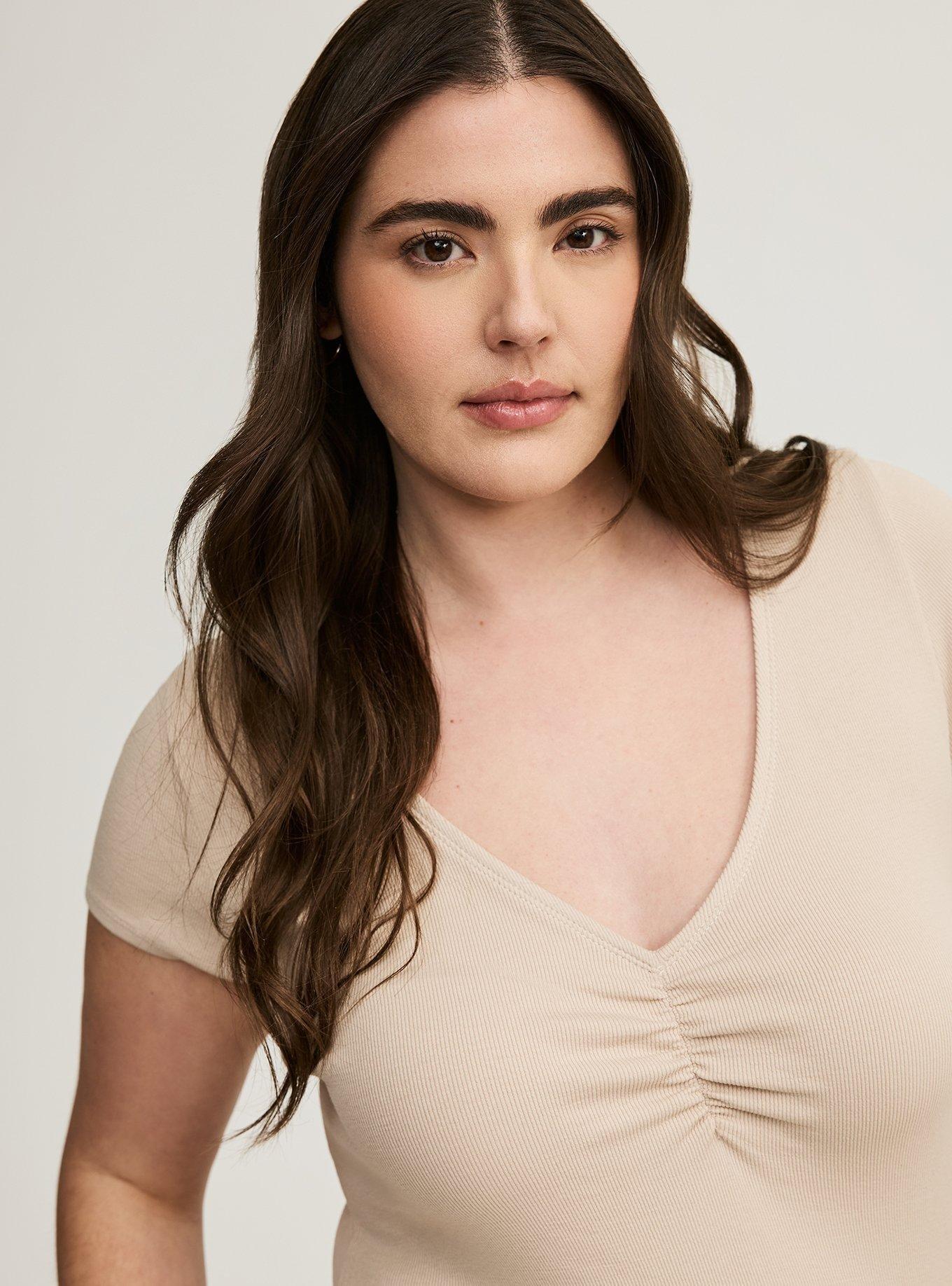 Rib Cinched V-Neck Tee