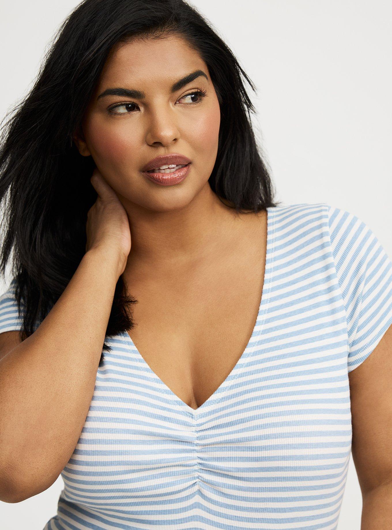 Rib Cinched V-Neck Tee