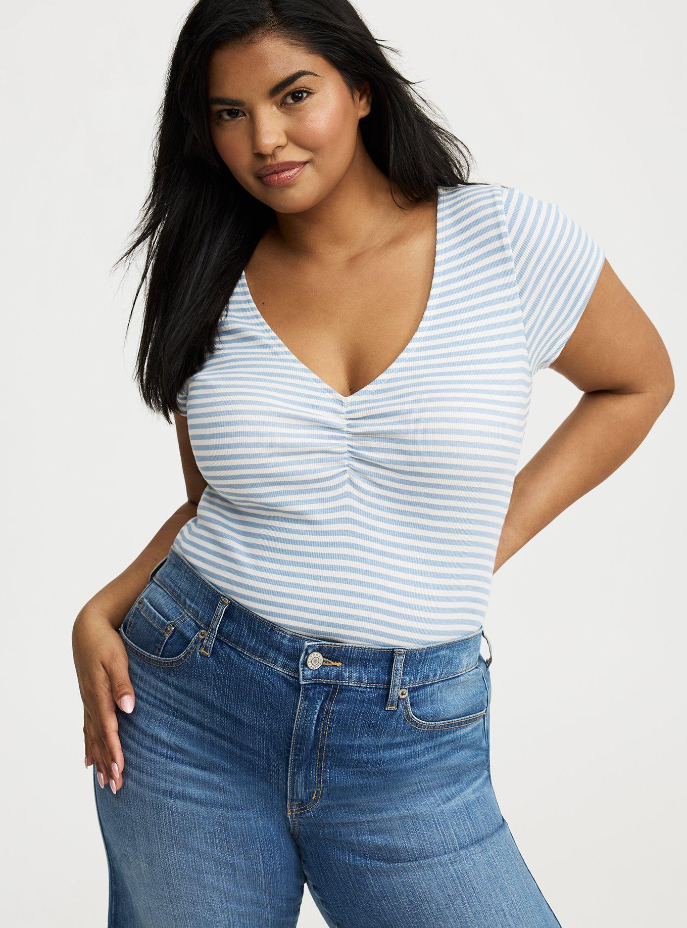 Rib Cinched V-Neck Tee