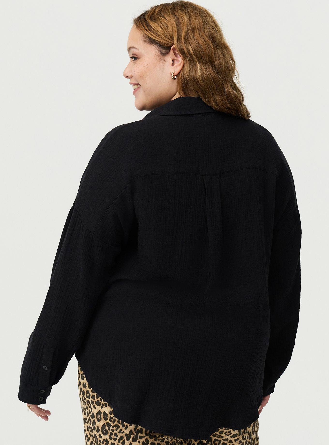 Cotton Gauze Drop Shoulder Shirt, DEEP BLACK, alternate