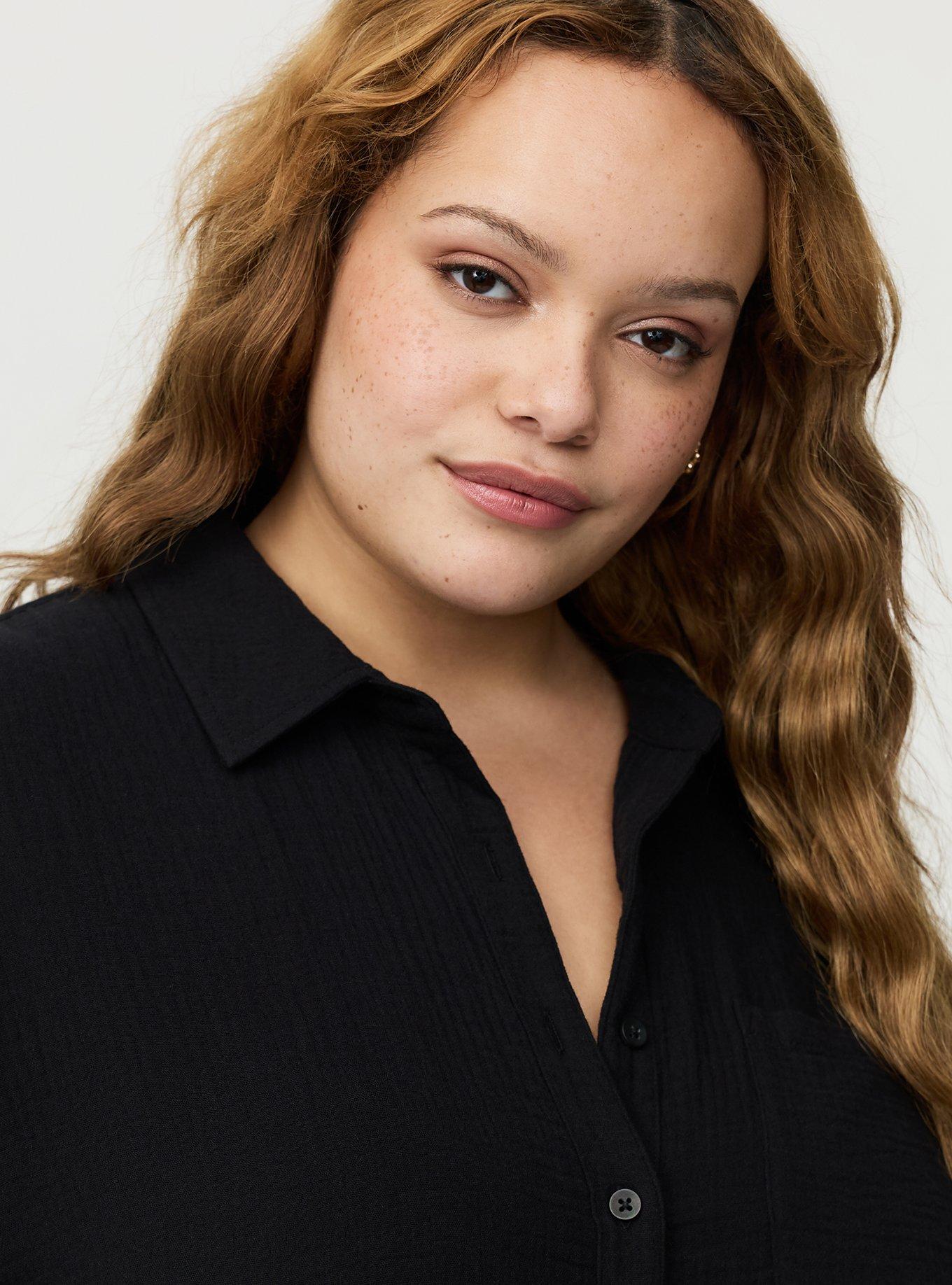 Cotton Gauze Drop Shoulder Shirt, DEEP BLACK, alternate