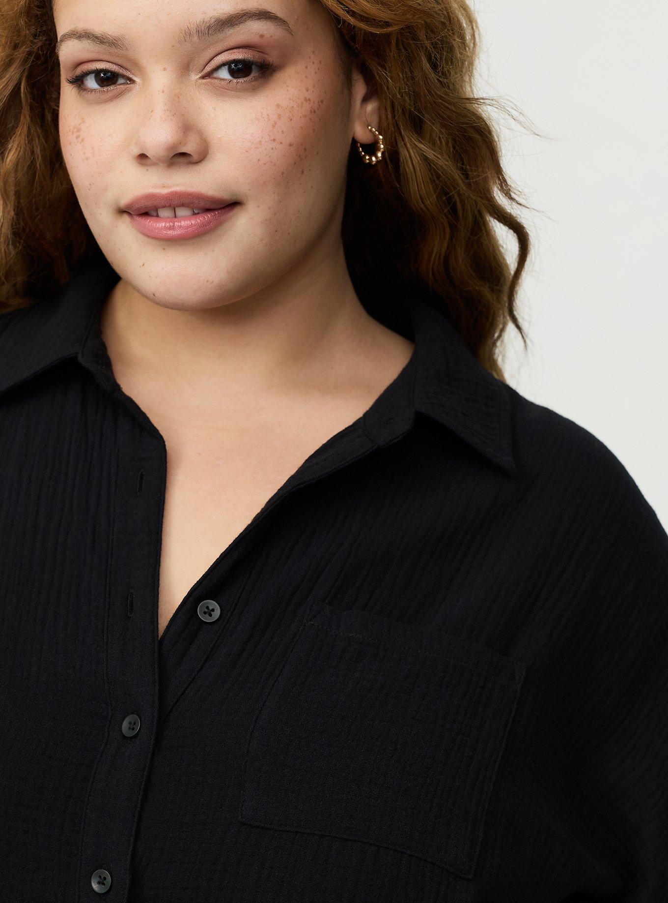 Cotton Gauze Drop Shoulder Shirt, DEEP BLACK, alternate