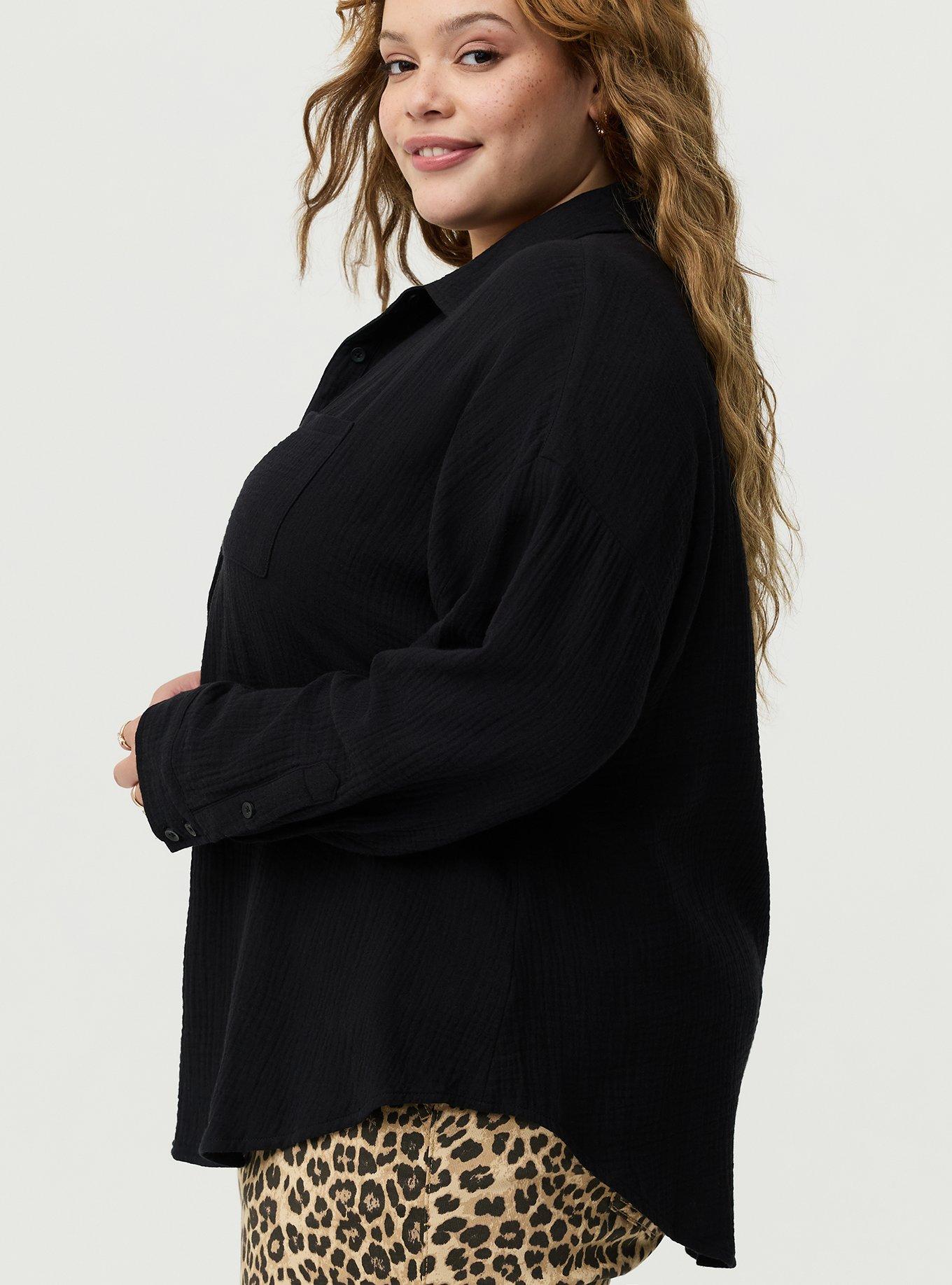 Cotton Gauze Drop Shoulder Shirt, DEEP BLACK, alternate