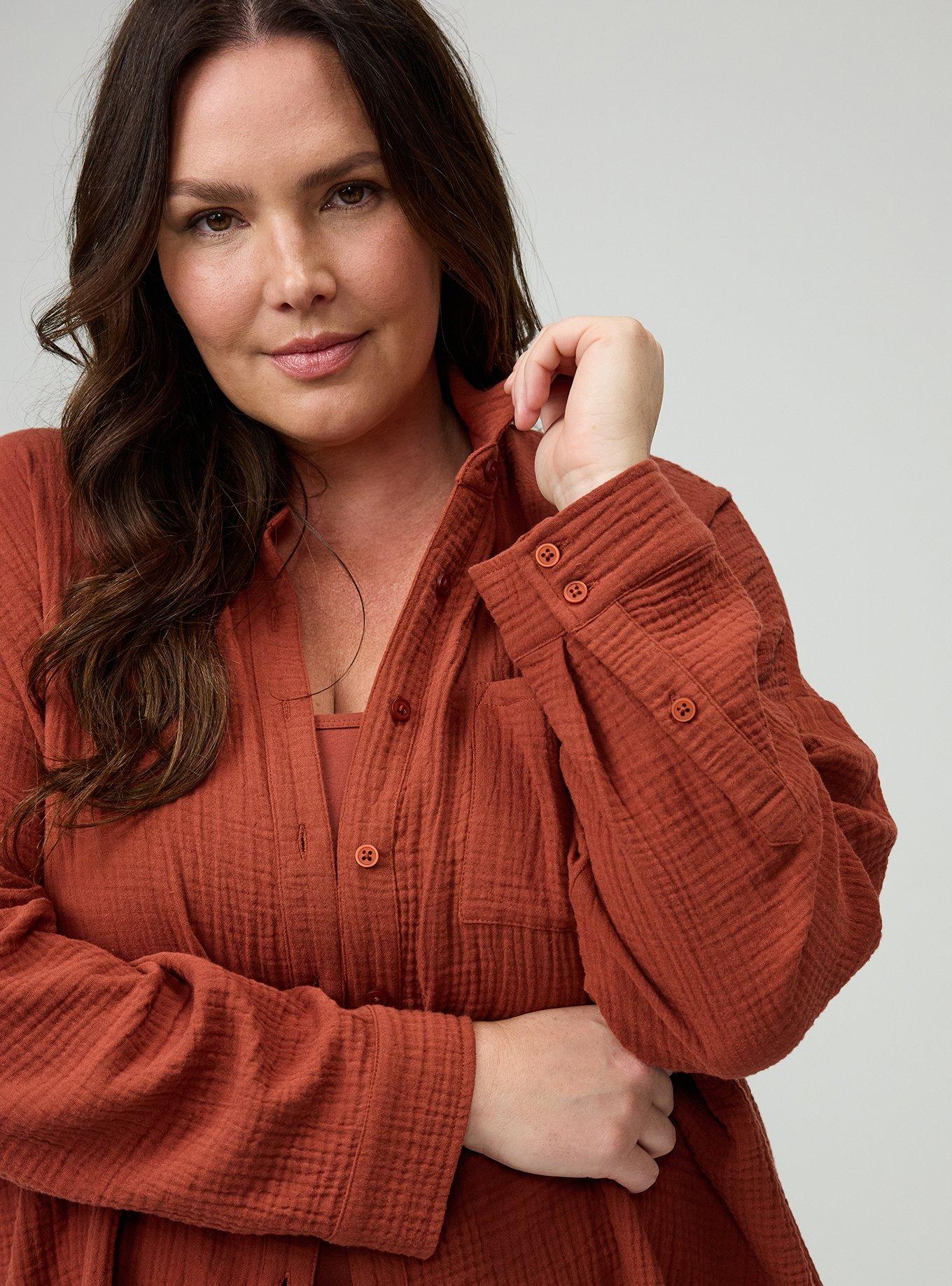 Plus Size - Cotton Gauze Drop Shoulder Button Down Shirt - Torrid
