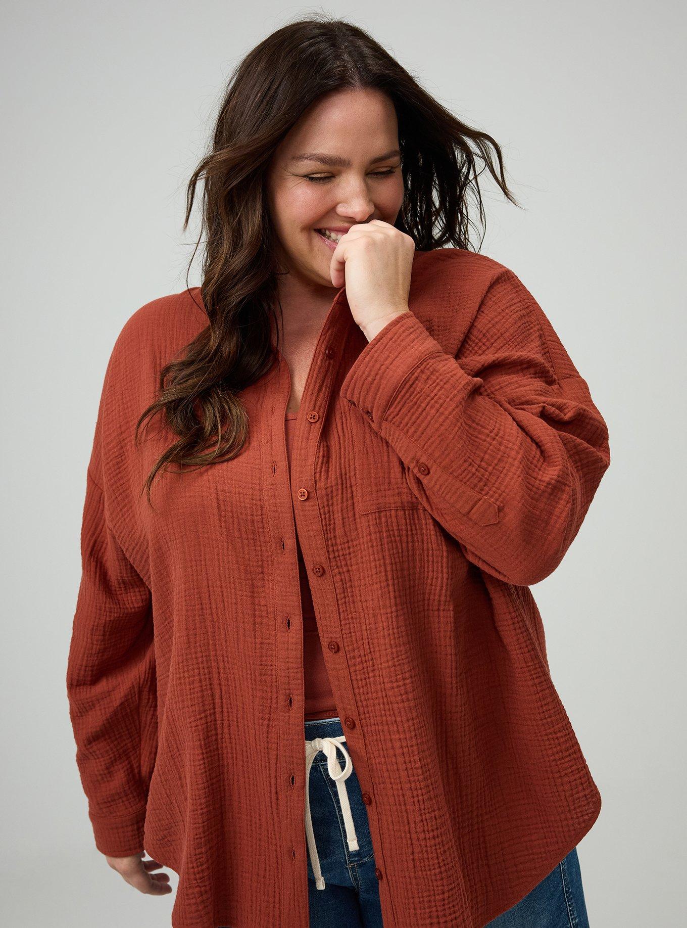 Cotton Gauze Drop Shoulder Button Down Shirt, ROASTED RUSSET, alternate