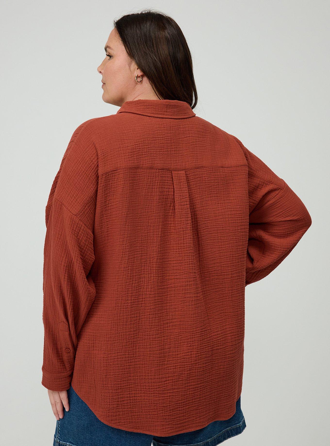 Cotton Gauze Drop Shoulder Button Down Shirt, ROASTED RUSSET, alternate