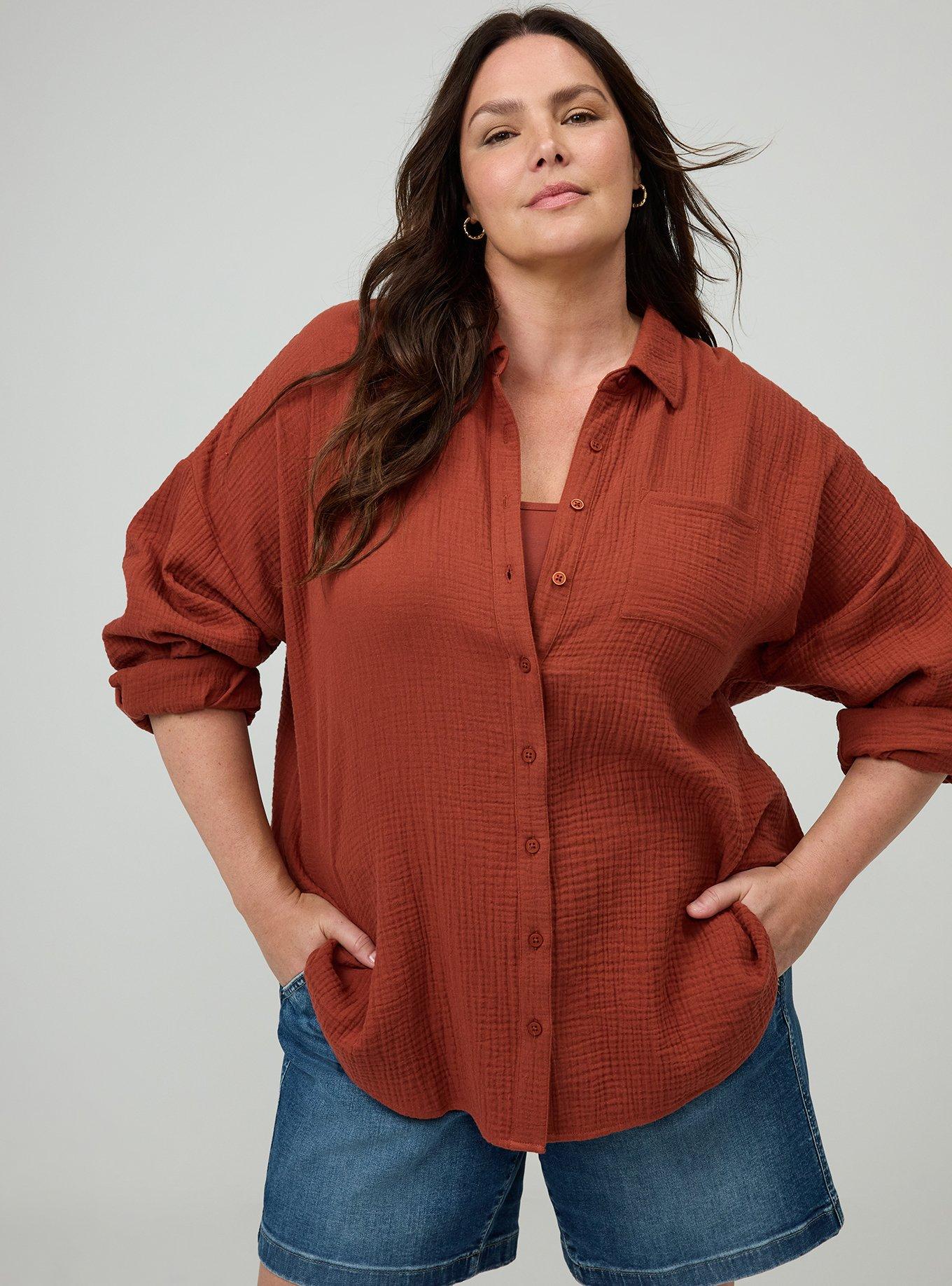 Cotton Gauze Drop Shoulder Button Down Shirt, ROASTED RUSSET, alternate