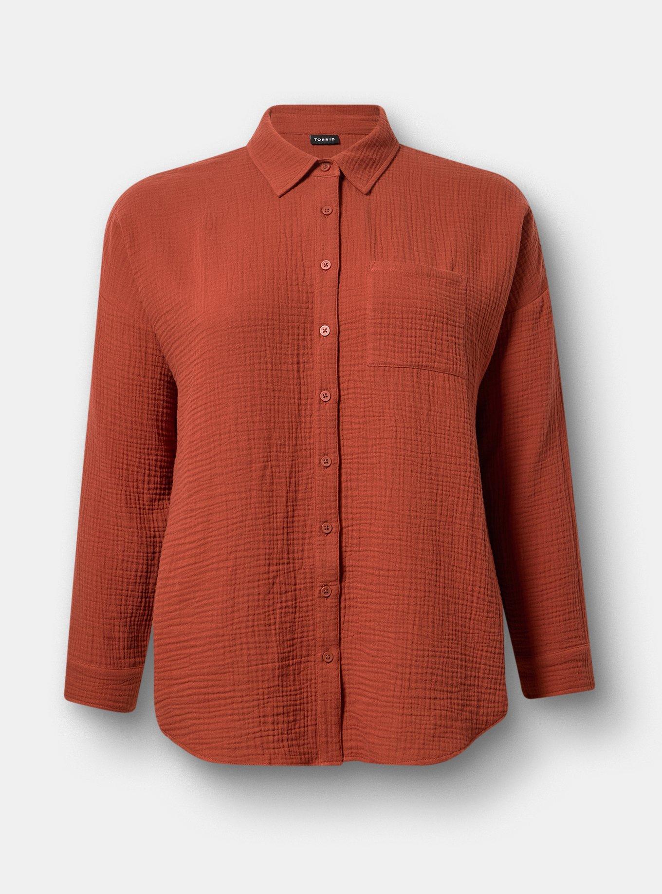 Cotton Gauze Drop Shoulder Button Down Shirt, ROASTED RUSSET, flat