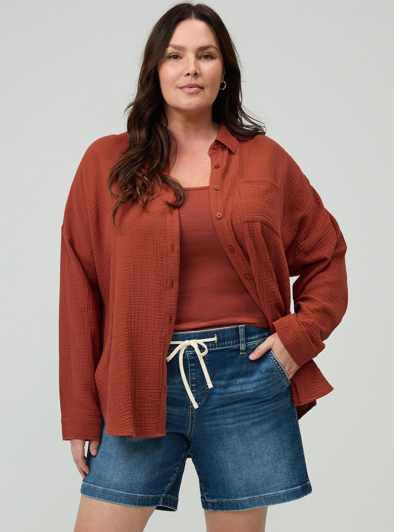 Cotton Gauze Drop Shoulder Button Down Shirt, ROASTED RUSSET, hi-res