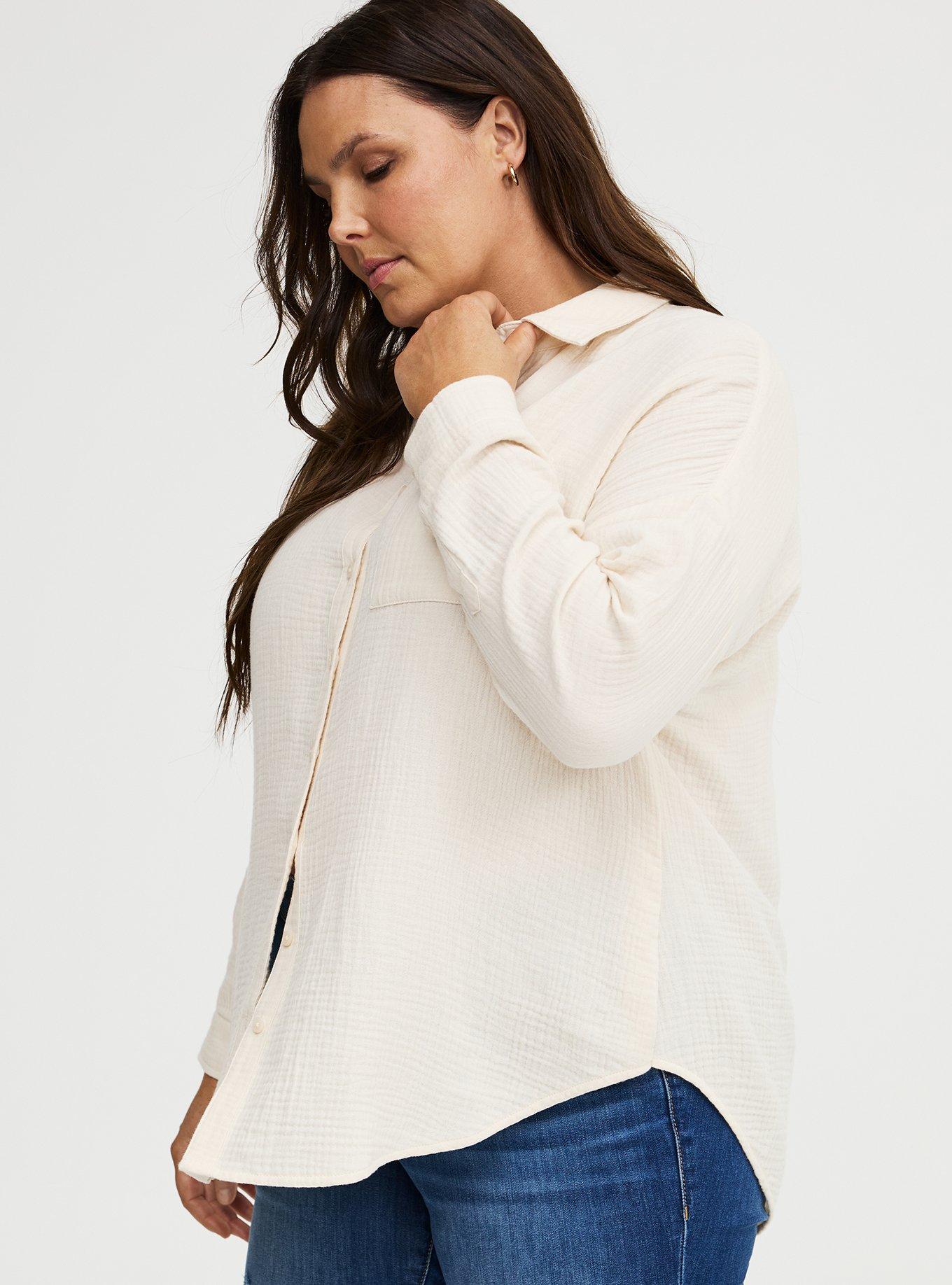 Cotton Gauze Drop Shoulder Shirt, WHITE SWAN, alternate