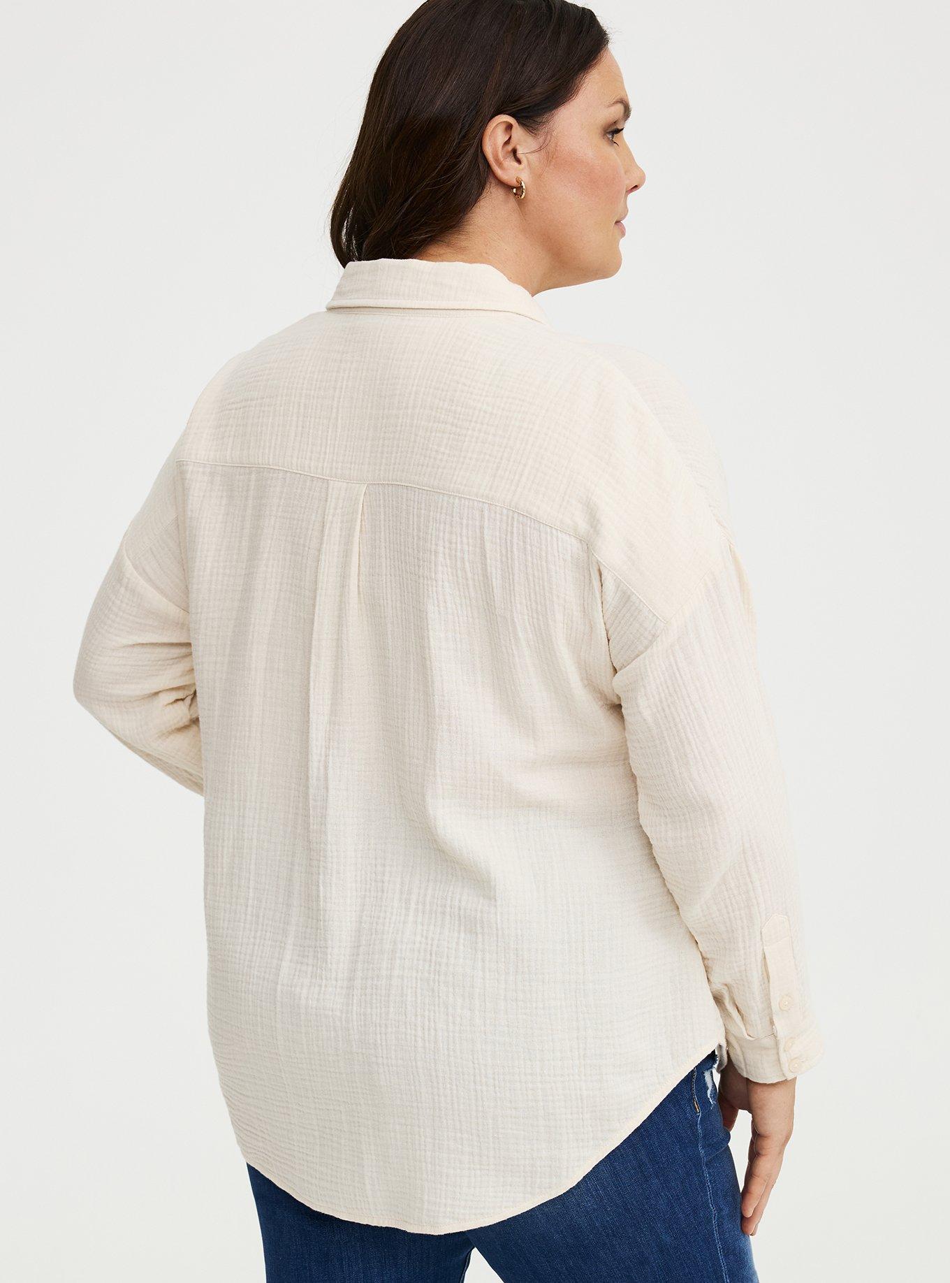 Cotton Gauze Drop Shoulder Shirt, WHITE SWAN, alternate