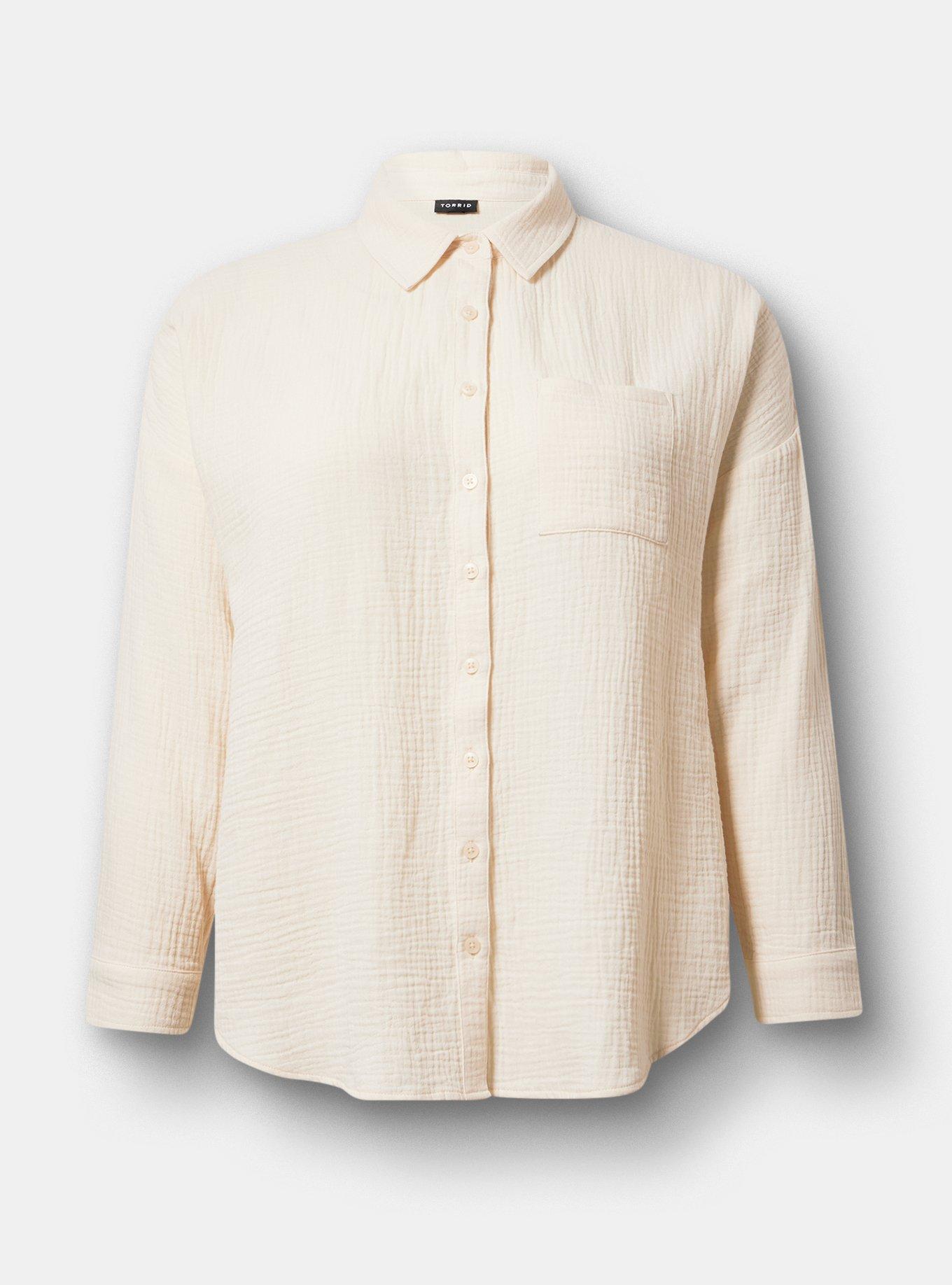 Cotton Gauze Drop Shoulder Shirt, WHITE SWAN, hi-res