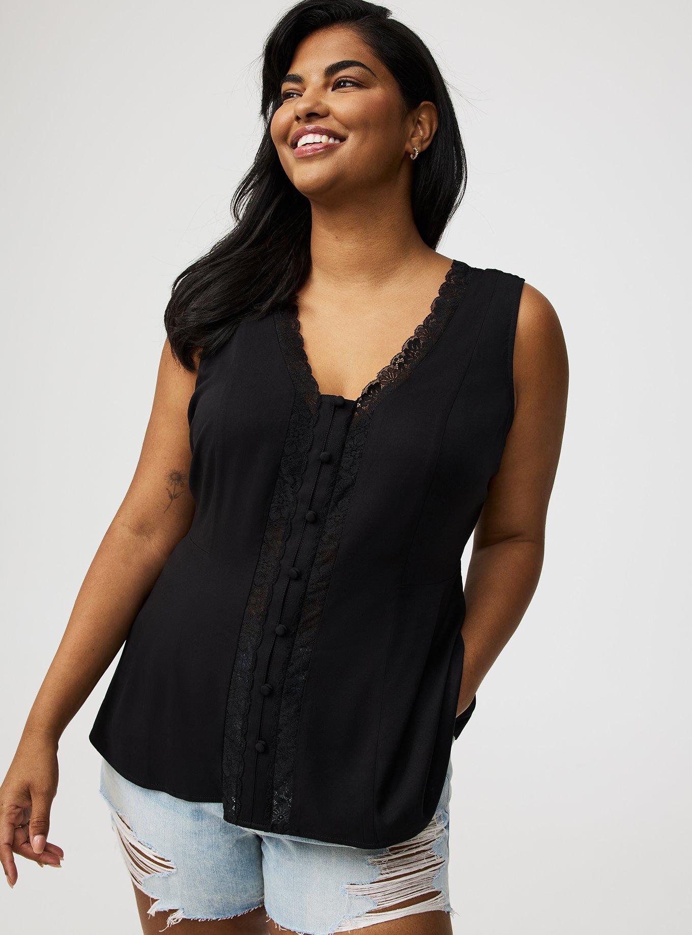 Stretch Challis Button Front Top