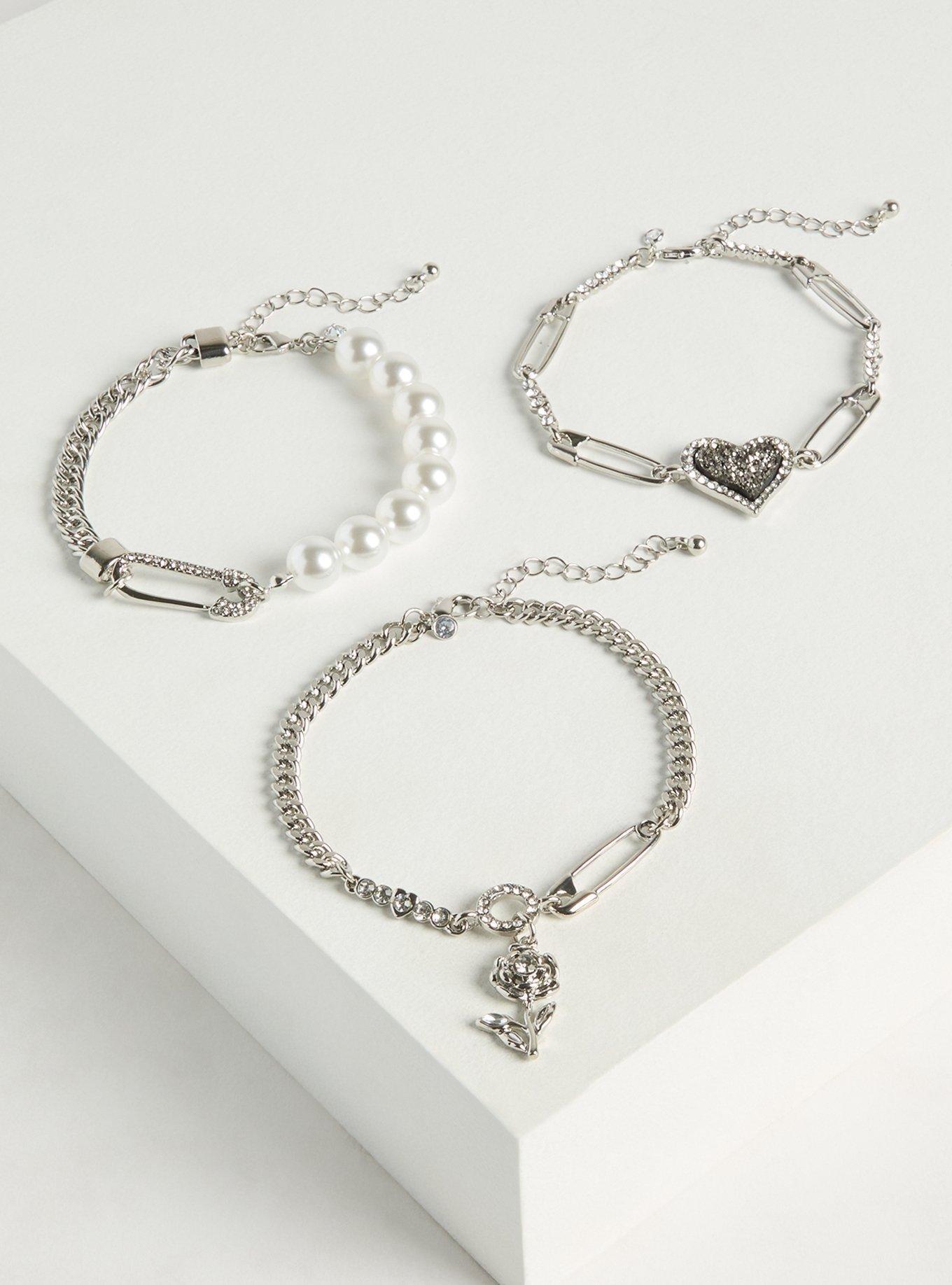 Pave Heart Pearl Bracelet Set