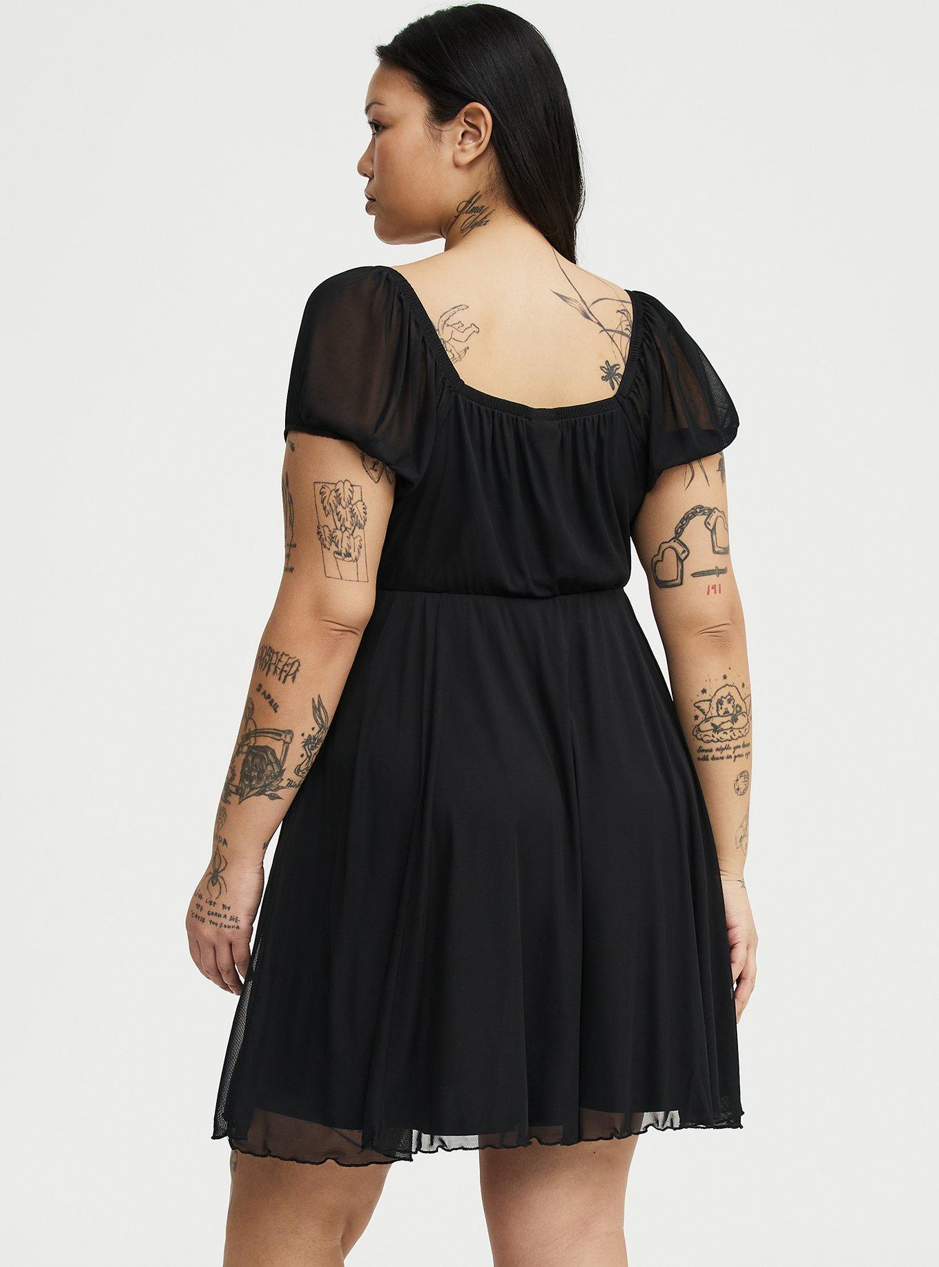 black mini dress with gold accents Patbo - Gavea Mesh Mini Dress