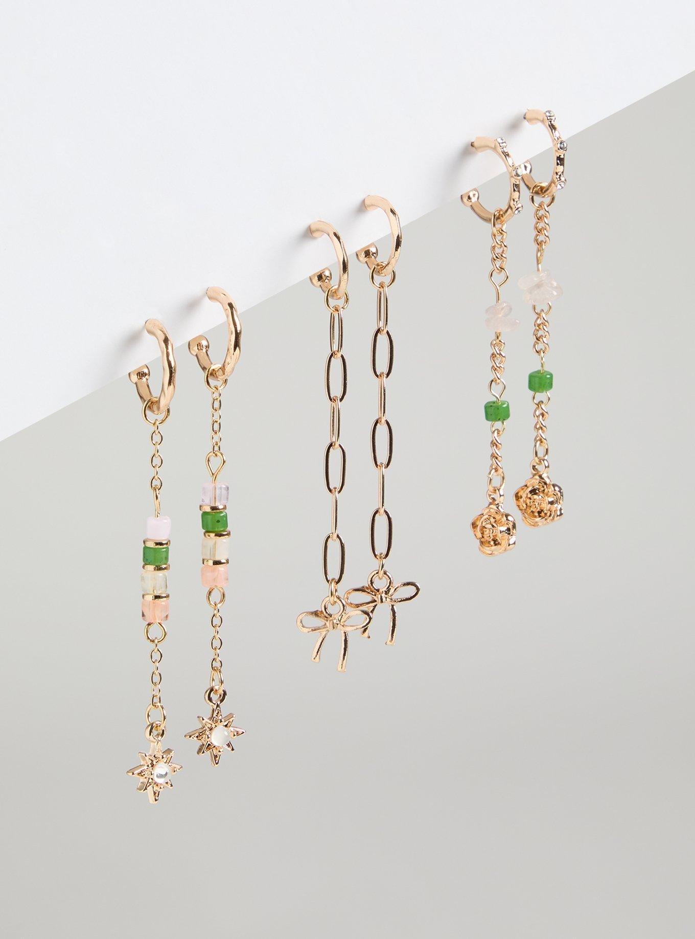 Pearl & Stone Linear Earring Set