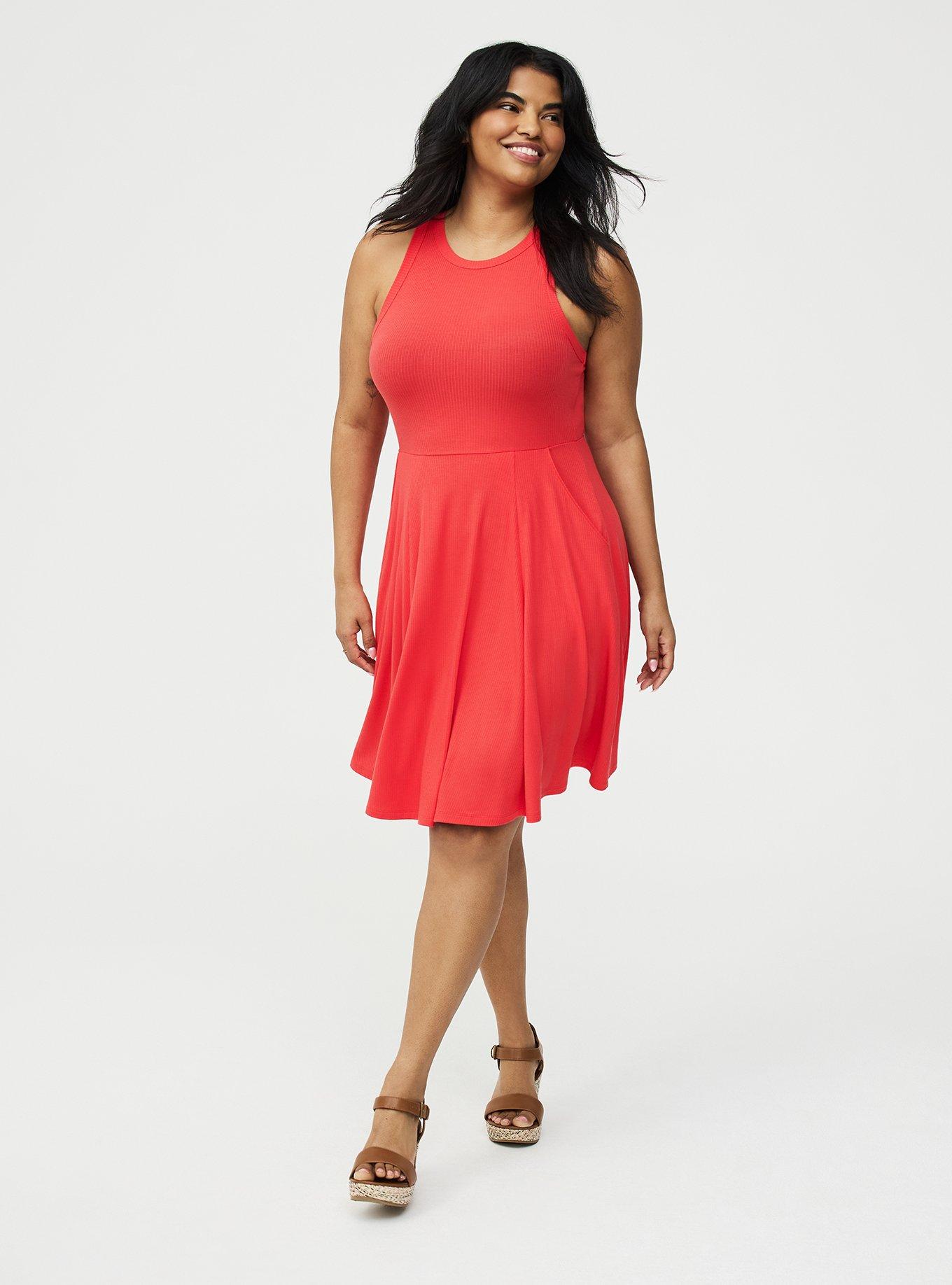 Plus Size Skater Mini Dress, HIBISCUS, hi-res